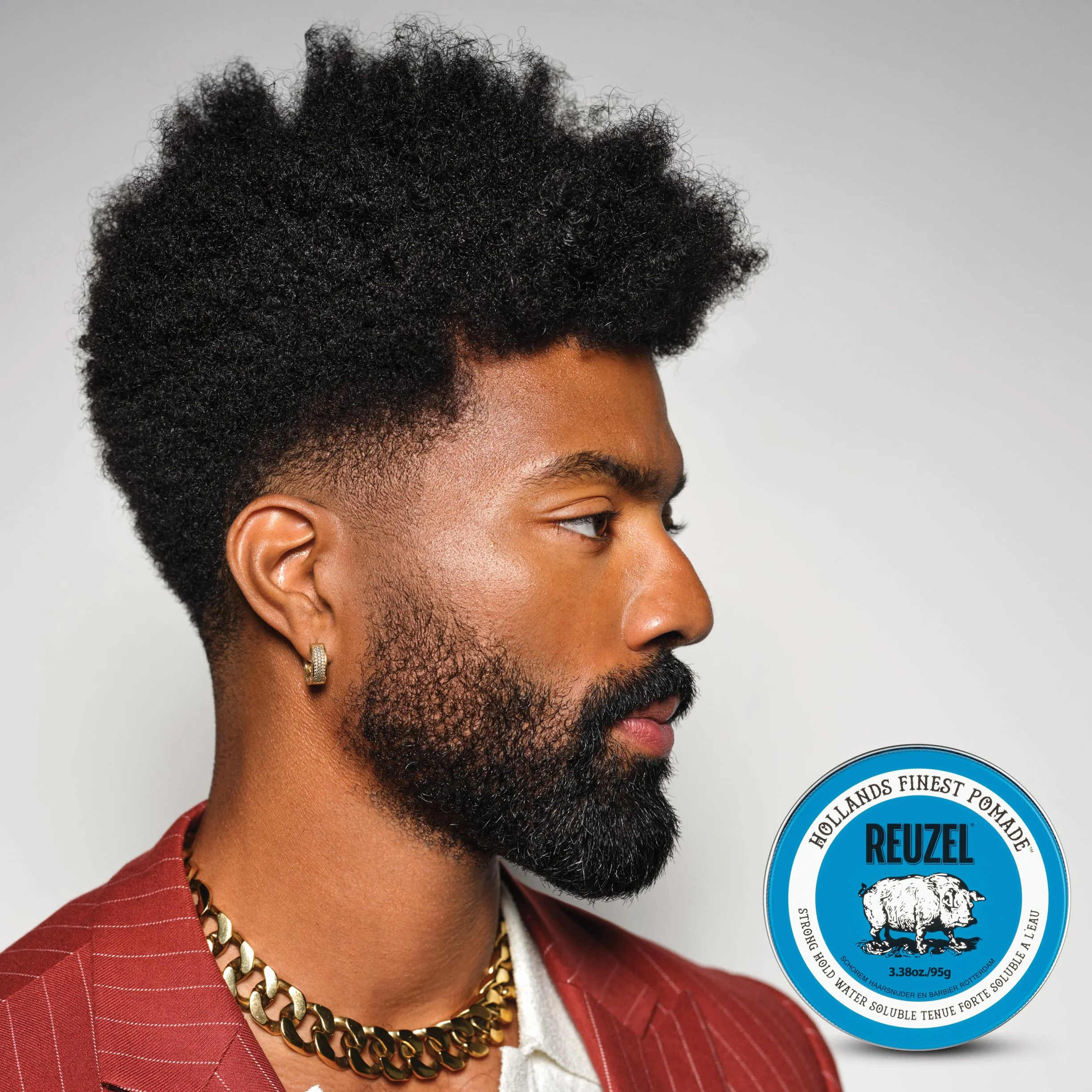 Reuzel 2026 Road Trip, Blue Strong Hold Pomade, Water Soluble for a High Shine Look with a Vanilla Scent, 95g + Free Travel Size 35g