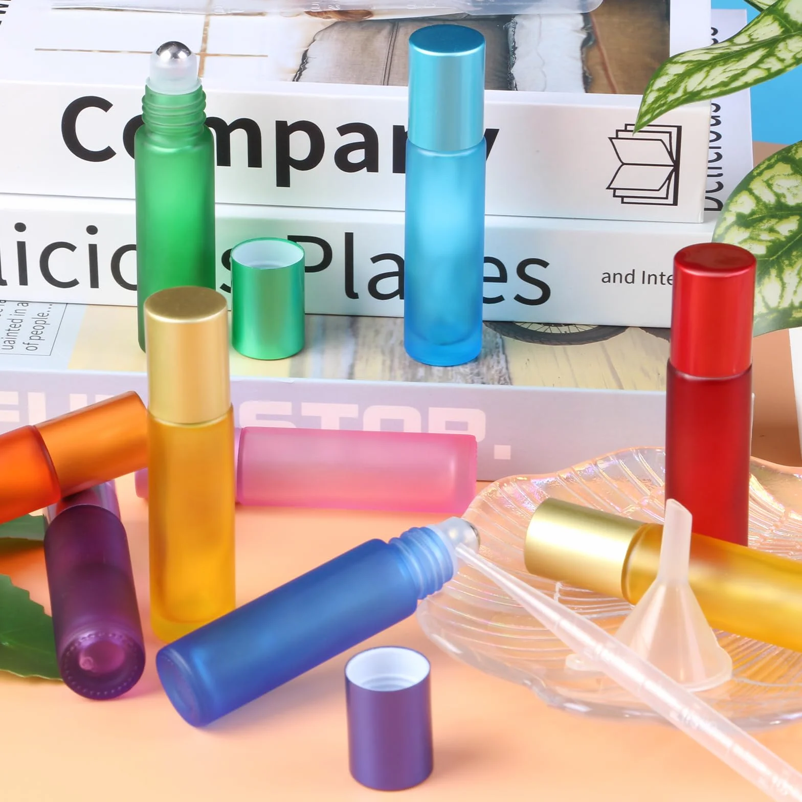 POFIBO 16 Piezas Roll On Bottle Botellas Aceites Esenciales con Bolas de Acero Inoxidable,Botellas de Aceite Esencial de 10 ml,Roll on Rellenable para Aceites Esenciales, Aromaterapia, Perfumes
