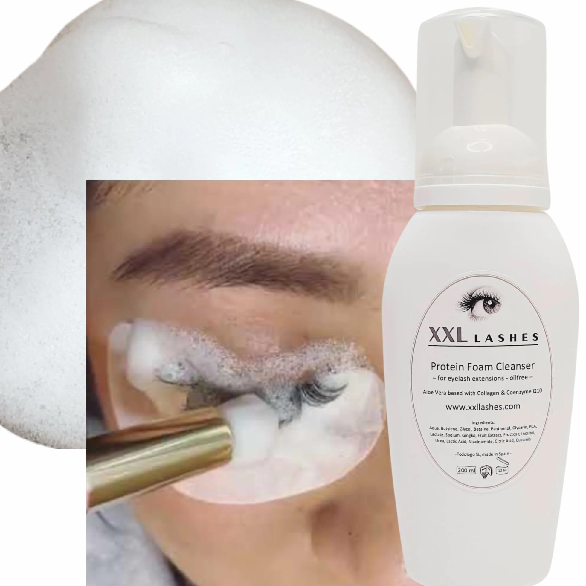 XXL Lashes Foam Cleanser, Champú para pestañas, libre de aceite y de alcohol Espuma Pestañas, 200 ml tamaño salón
