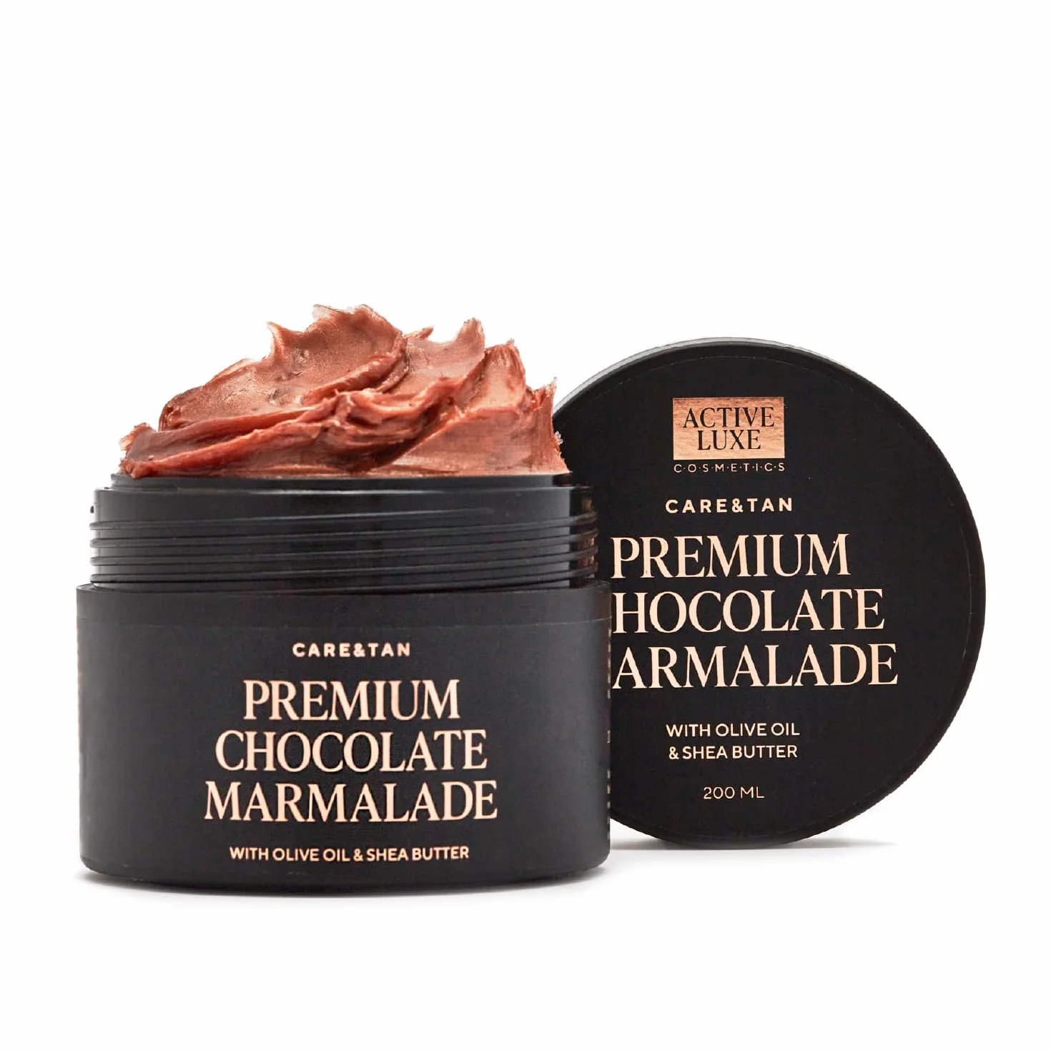 Active Luxe Mermelada de Chocolate Premium – Crema Bronceadora Rápida con Zanahoria y Aceite de Oliva – Crema Corporal para un Tono Más Oscuro (200 ml)