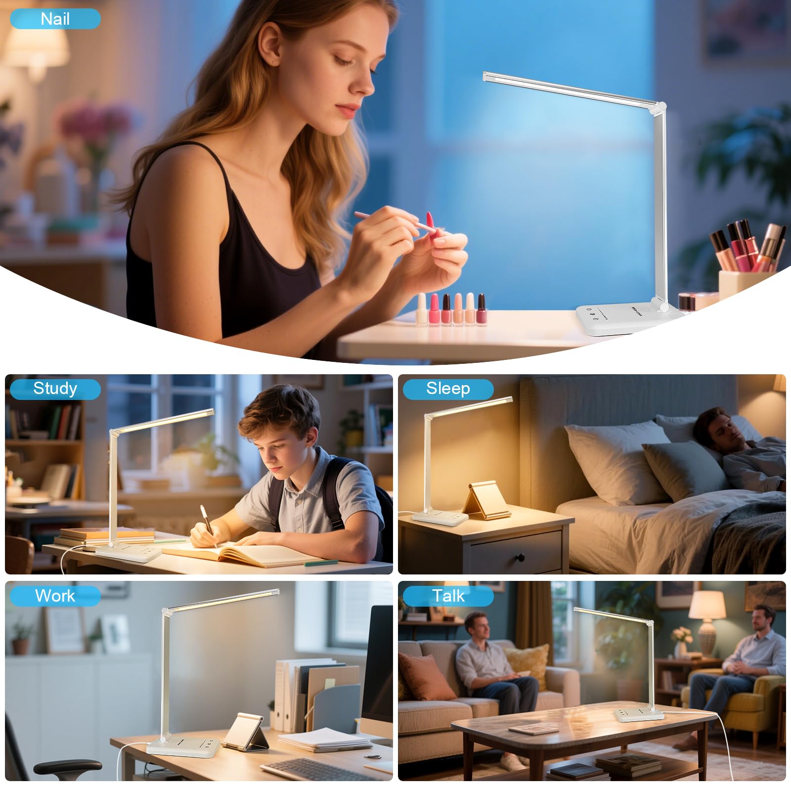 Modern Dimmable LED Desk Lamp with USB Charging & Timer