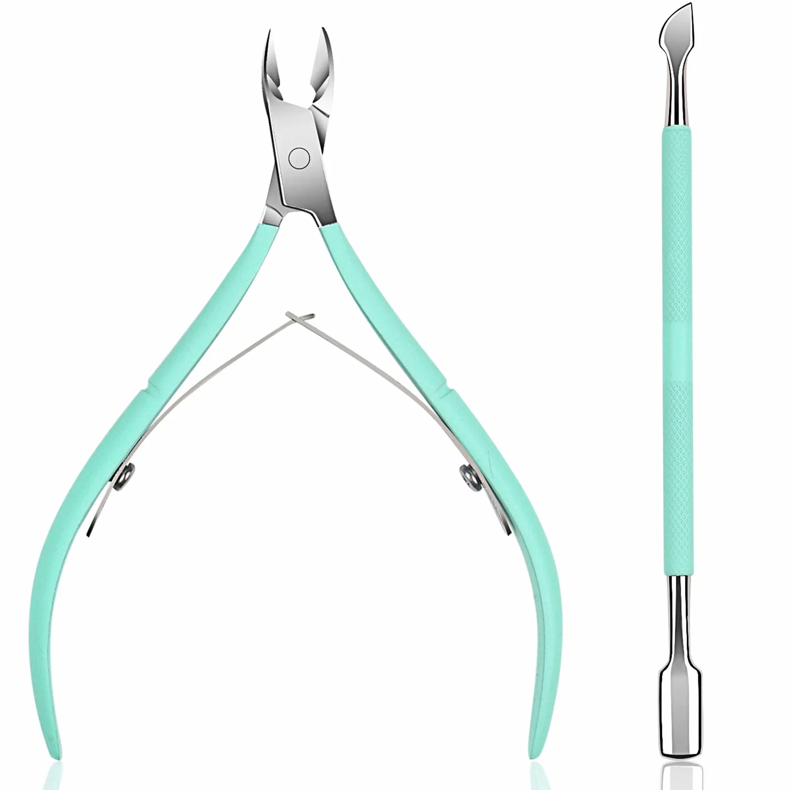 Ejiubas - Cortacutículas con empujador de cutículas, cortacutículas de acero inoxidable, quitacutículas, herramientas para quitar cutículas para las uñas de las manos y de los pies, color verde