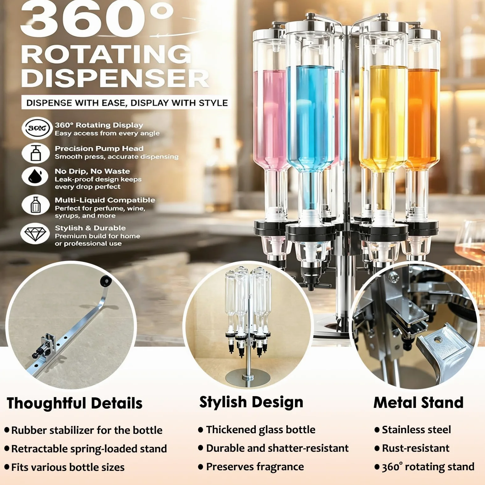Dispensador Manual De Perfumes De 6 Cabezales; Estación De Bombeo para Recarga Y Transferencia De Líquidos con Frascos De Vidrio para Muestras, Ideal para Tiendas Minoristas 500ml |