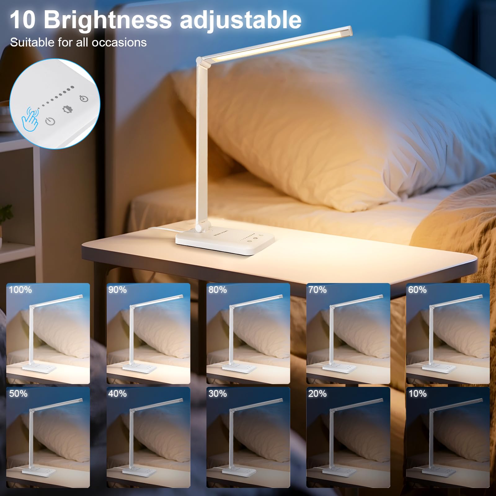 Modern Dimmable LED Desk Lamp with USB Charging & Timer