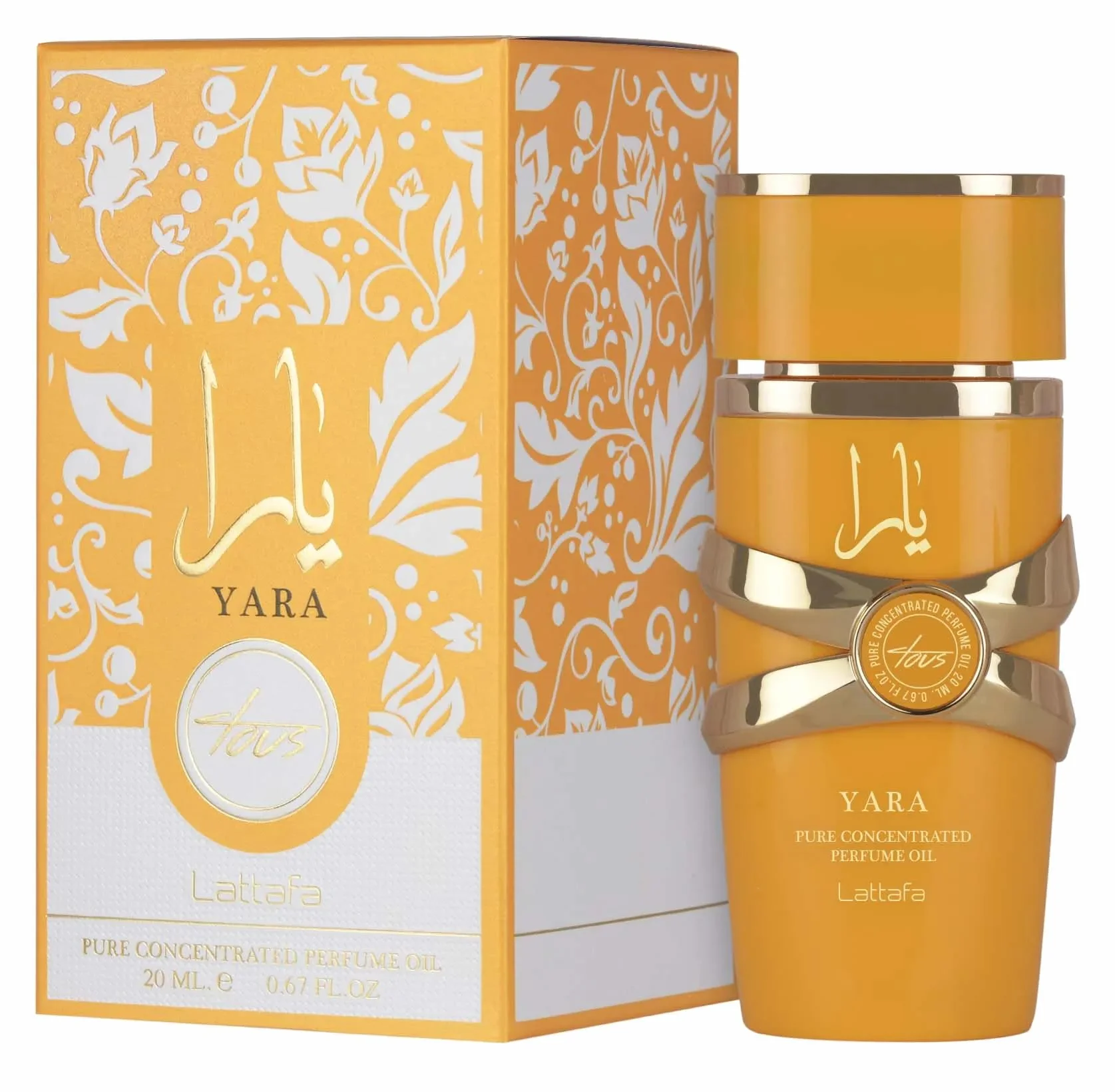 Lattafa Yara Pure Concentrated Perfume Oro, 20 ml, Lujoso diseño árabe
