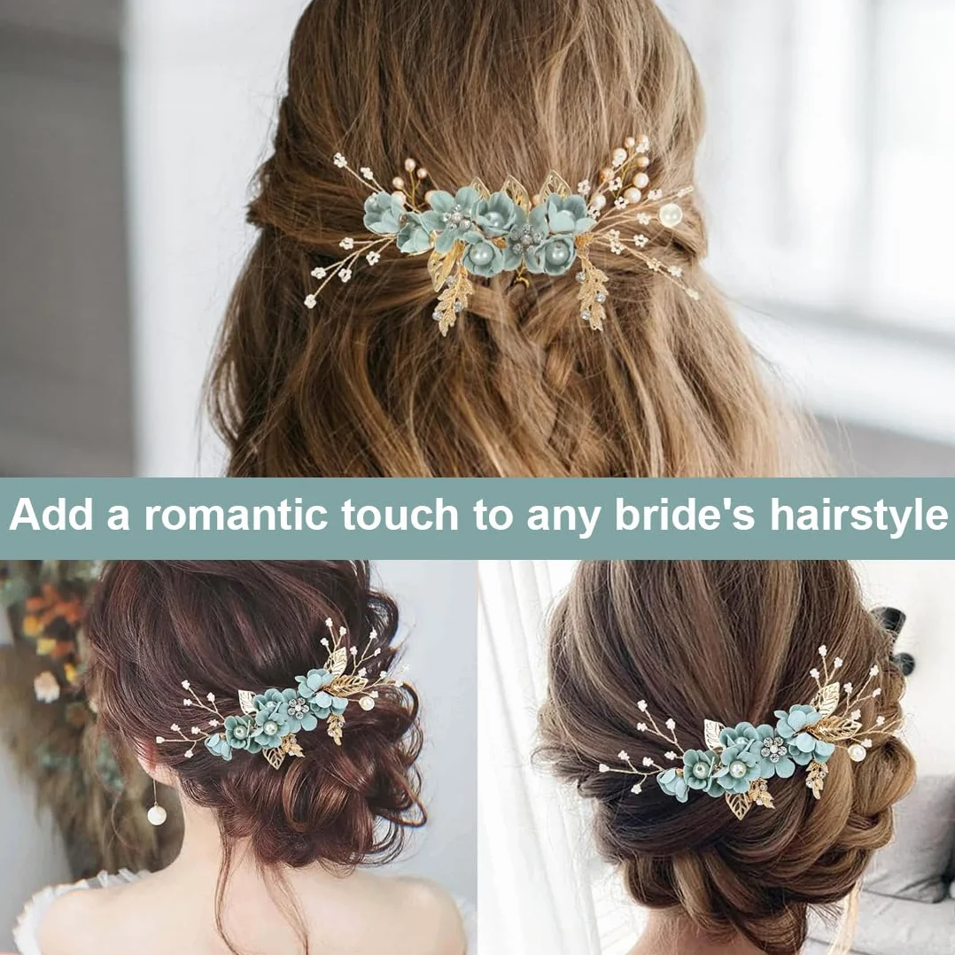 4 Piezas Peinetas para el Pelo, Adorno Pelo Novia con Cristales Verdes, Tocado de Novia para Bodas, Tocados de Pelo Verde para Mujeres, Peinetas para el Pelo Boda