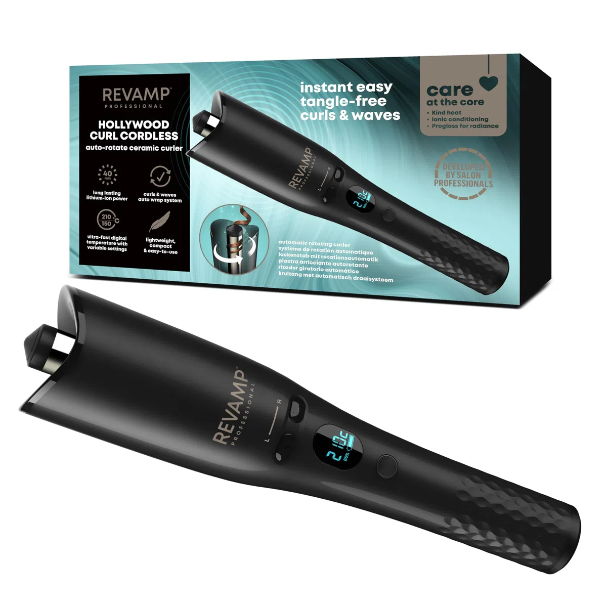 REVAMP iGen Hollywood Curl Rizador de Pelo Inalámbrico - Automático | Estilizador Rotativo, Barril Iónico de Cerámica, Ondulador, Rizos Definidos, Ondas de Playa