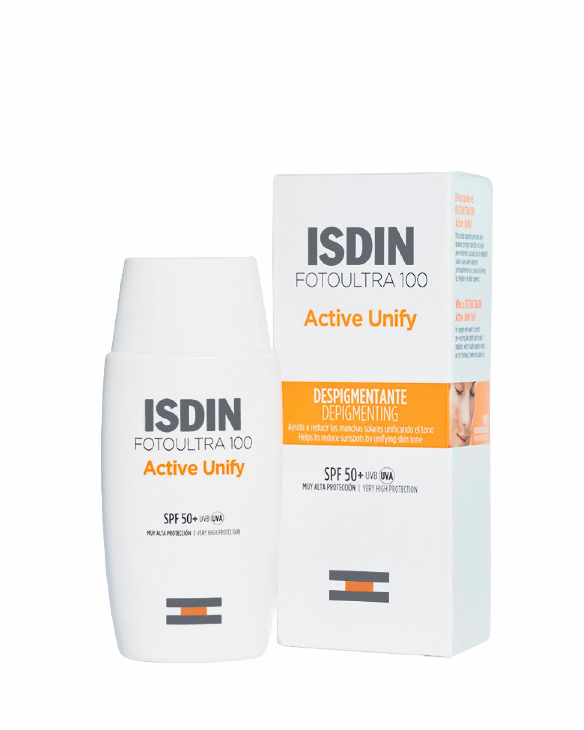 ISDIN Fotoultra 100 Active Unify SPF 50+ Crema Fluida con Triple Acción Despigmentante que Unifica el Tono y Ayuda a Evitar la aparición de Nuevas Manchas, 50 ml