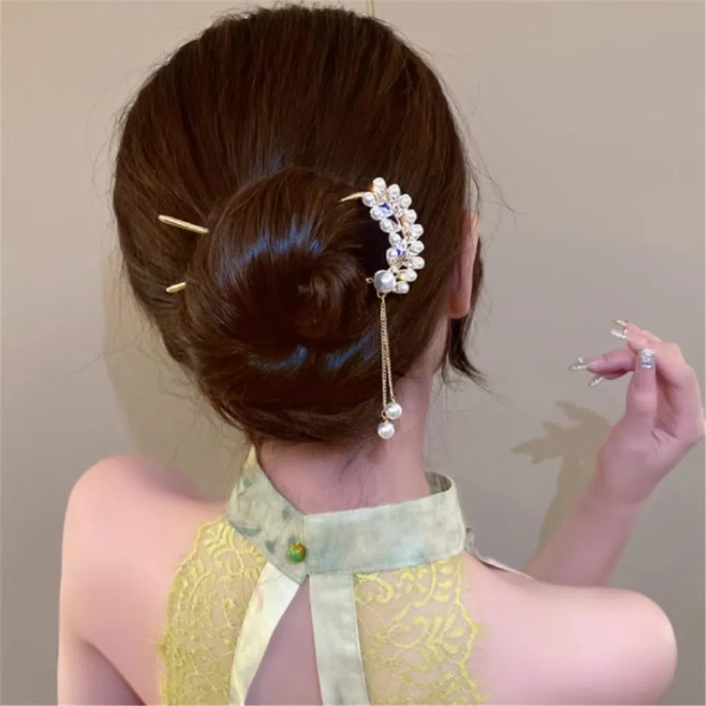 JFDBGU Horquilla de Estilo Antiguo con Colgante de Perla de Temperamento, Horquilla roja con Forma de Pastilla, Placa for el Cabello, artefacto de Súper Hada, Tocado for Mujer