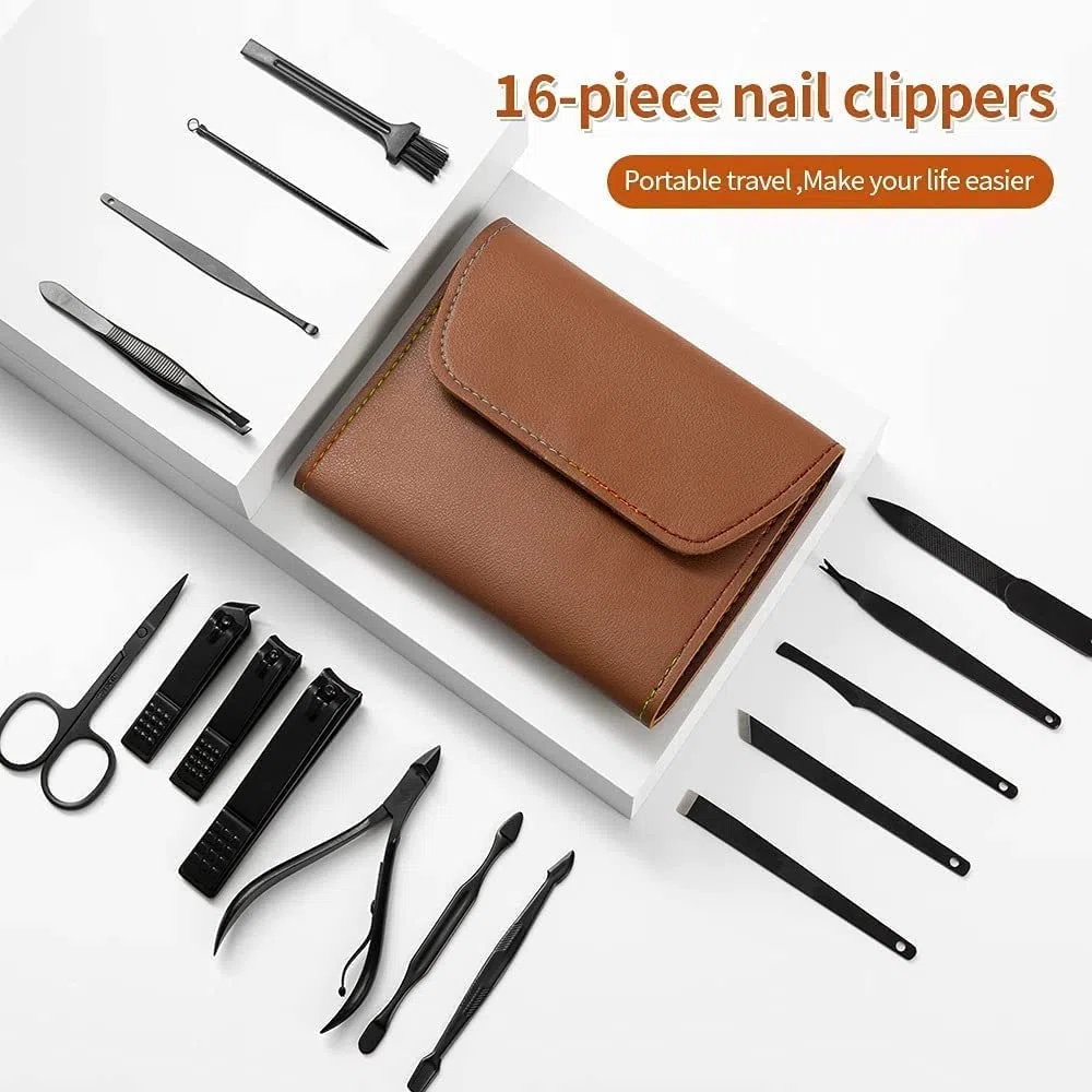 Cubridor de uñas Conjunto Cuidado Personal, Kit de manicura 16 en 1 Conjunto de pedicuras Tijeras de uñas Kit de Aseo con Estuche de Viaje (Color : Blue)