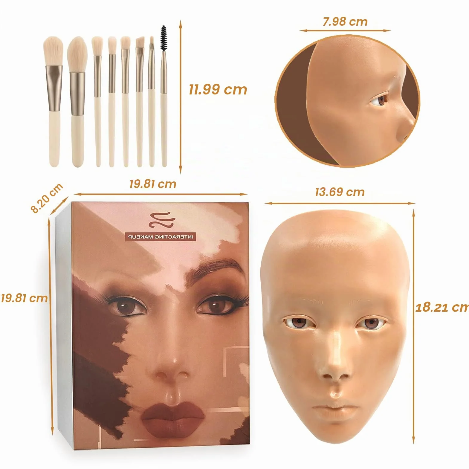 3D Makeup Practice Face, Cara de maniquí de maquillaje reutilizable con juego de pinceles de maquillaje, para maquilladores emergentes, para regalo de niña