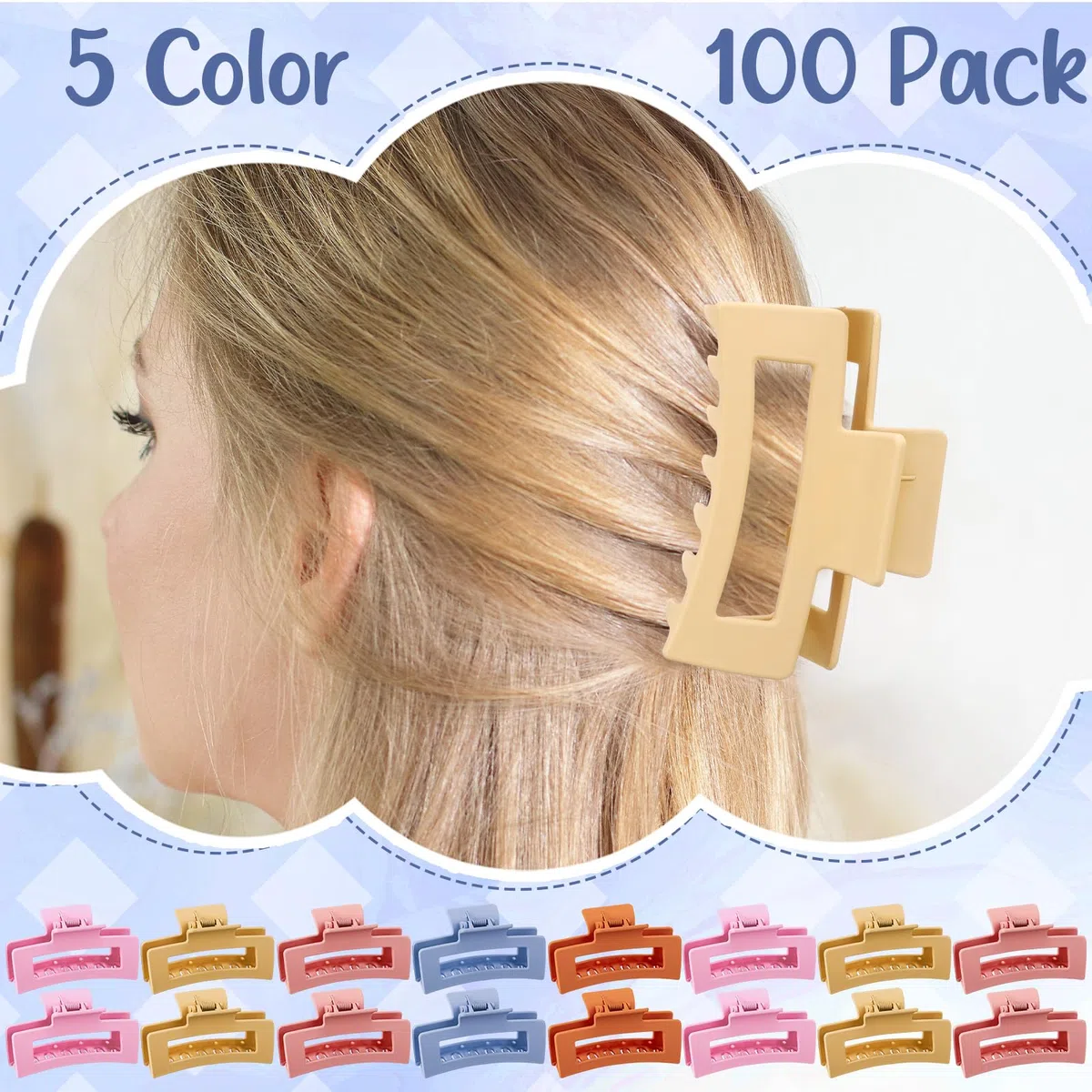 XunYee Juego de 100 pinzas para el pelo a granel, pinzas grandes a granel, pinzas para el pelo de mandíbula cuadrada para mujeres, antideslizantes, rectangulares, accesorios para el cabello para niñas