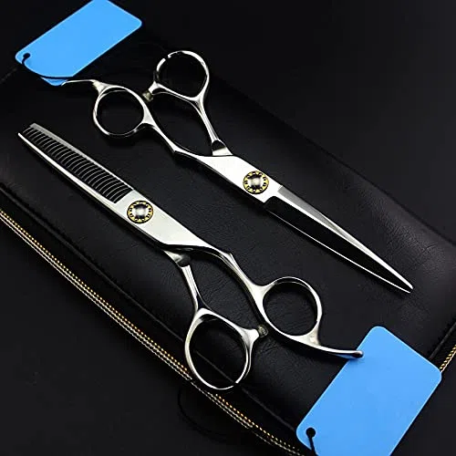 Tijeras de barbero para Cortar el Cabello, 6 Pulgadas, Fabricadas en Japón con Acero 9cr13, Juego de peluquería con rodamientos, Tijeras de entresacar y Estuche.