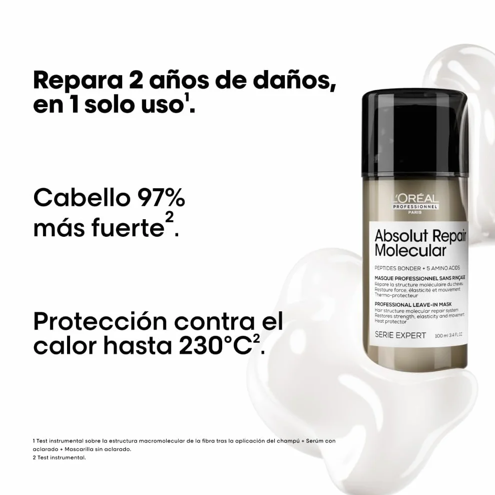 L’Oréal Professionnel, Absolut Repair Molecular Mascarilla Reparadora Sin Aclarado, Textura Crema, Repara Daños y Fortalece, Termoprotección, Fórmula Patentada, para Cabello Dañado