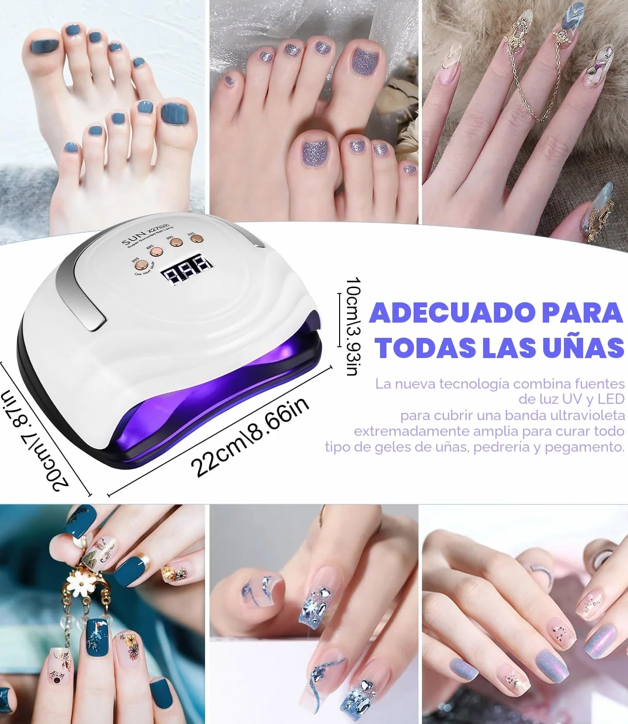 Zawaer Lámpara de Uñas UV LED, 380W Profesional Lámpara Secadora de Uñas Rápido, 81 perlas de Lámparas, Curado de Esmalte de Gel y Pantalla LCD Para Manicura/Pedicura Nail Art en el Hogar
