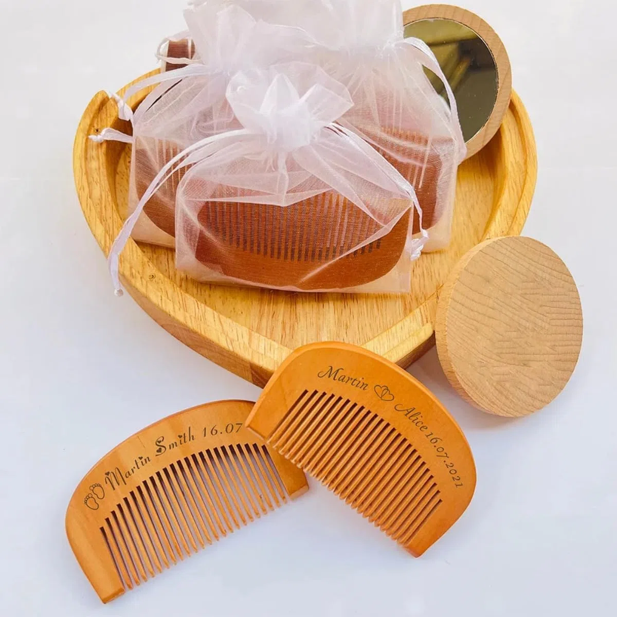 Peines personalizados para el pelo, recuerdos de boda y regalos personalizados, peine de madera grabado con nombre, peines de bolsillo de madera (70 unidades)