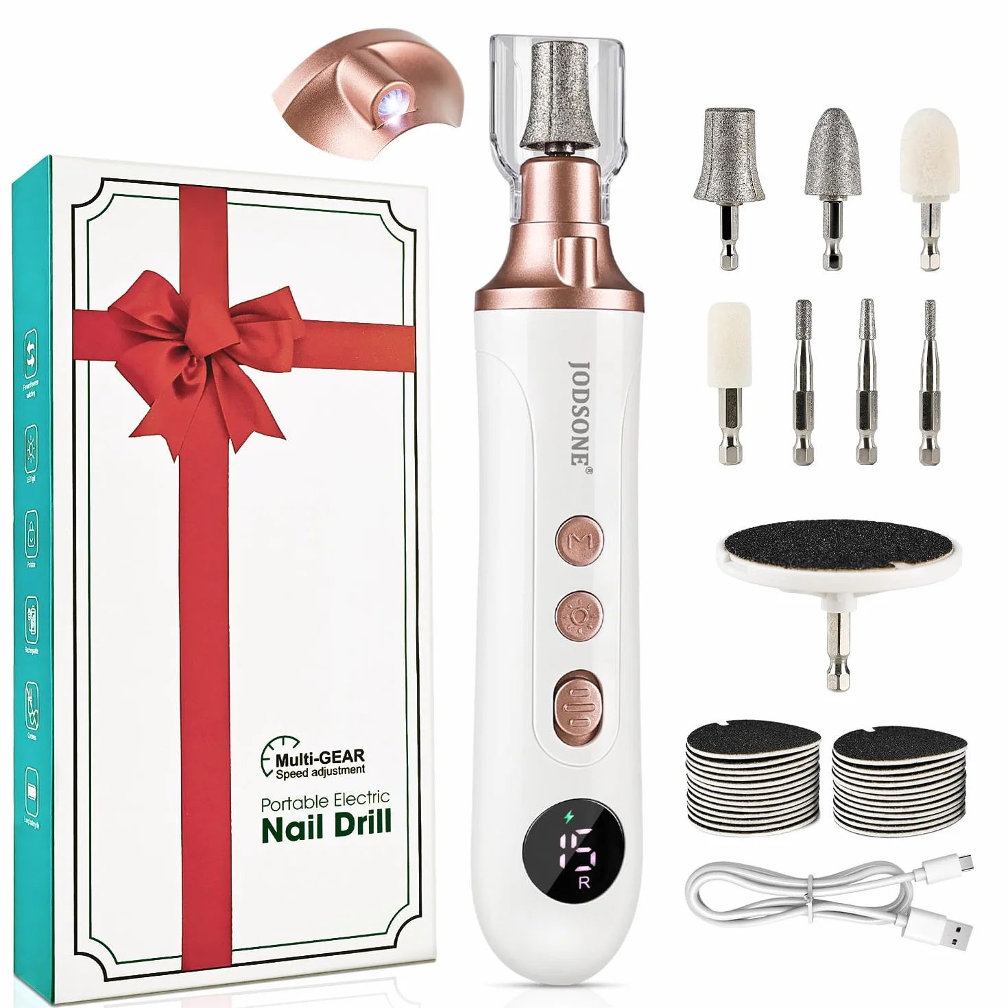 JODSONE Lima Eléctrica para Pies, Quitacallos Eléctrico, Kit Manicura y Pedicura 2 en 1, 15 Velocidades 4500RPM, Exfoliante de Pies Sin Cables para Piel Muerta y Callos Duros