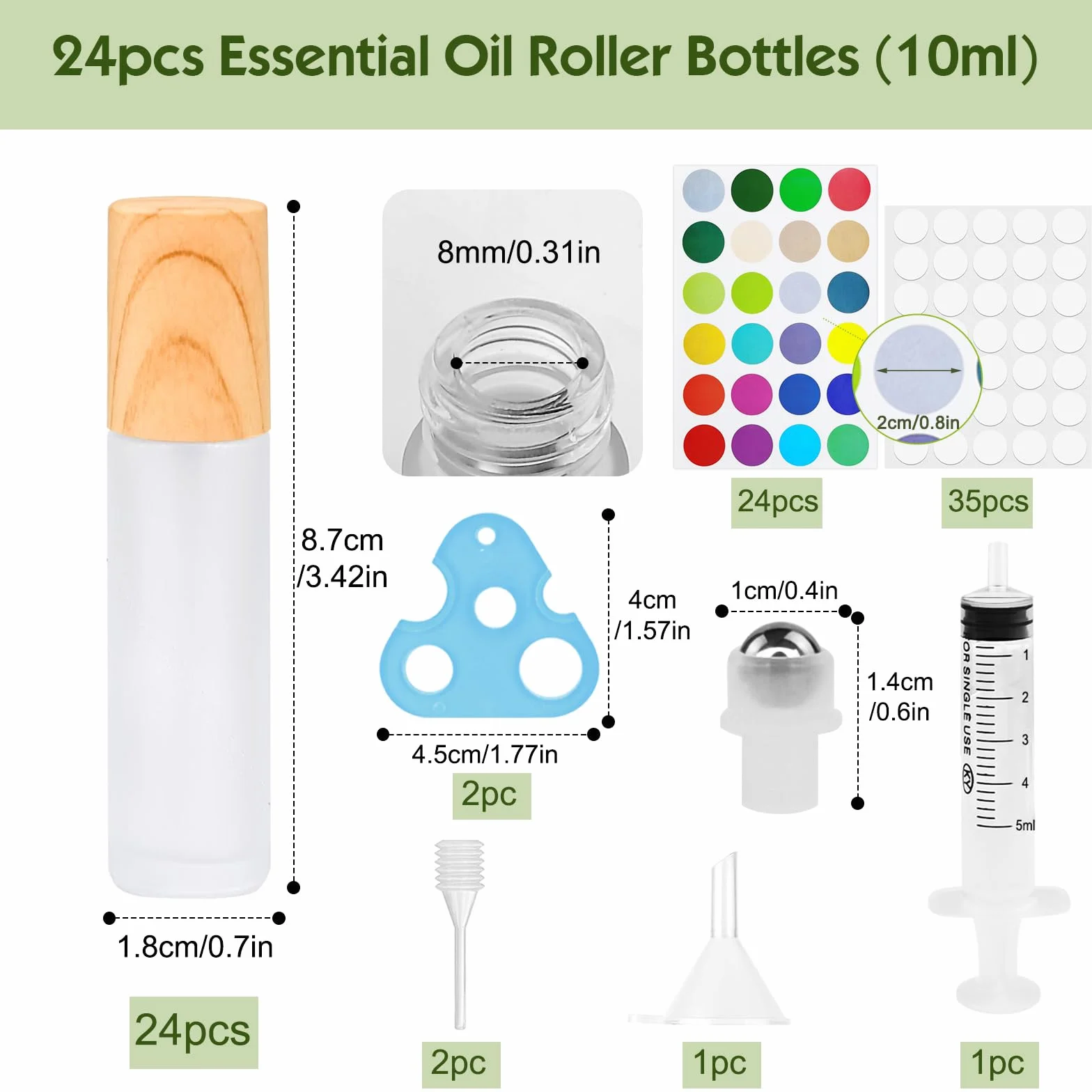 24pcs Roll On Aceites Esenciales, Botellas Roll On Cristal con Bolas de Acero Inoxidable, 10ml Rellenable Perfume Roll On, Botellas de Aceite Esencial para Masajes, Mezclas de Aromaterapia