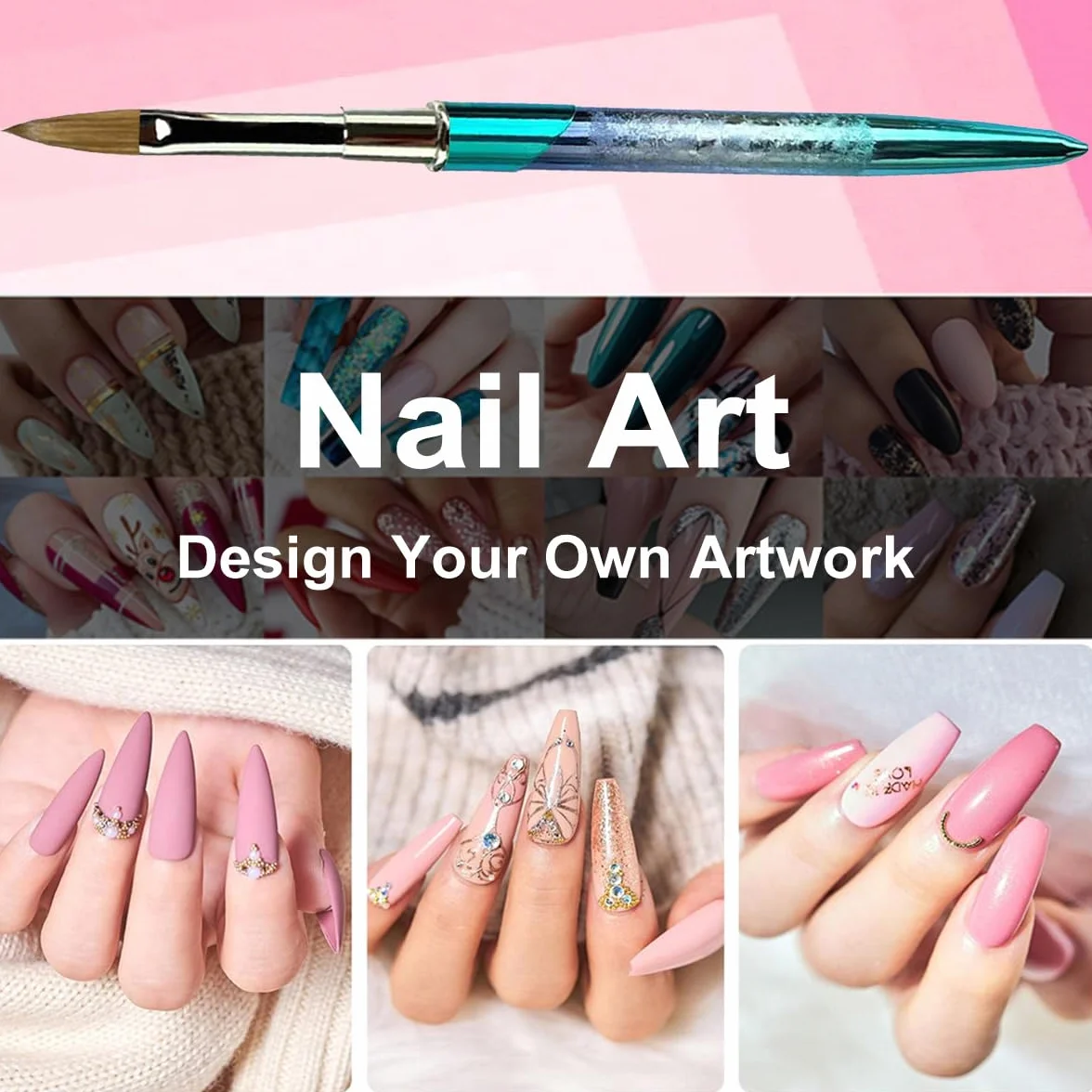 Kolinsky Nail Art Brush Acrílico con pelo de visón 100% virgen y mango de aluminio, pincel de gel profesional para aplicar Acrylic Beauty