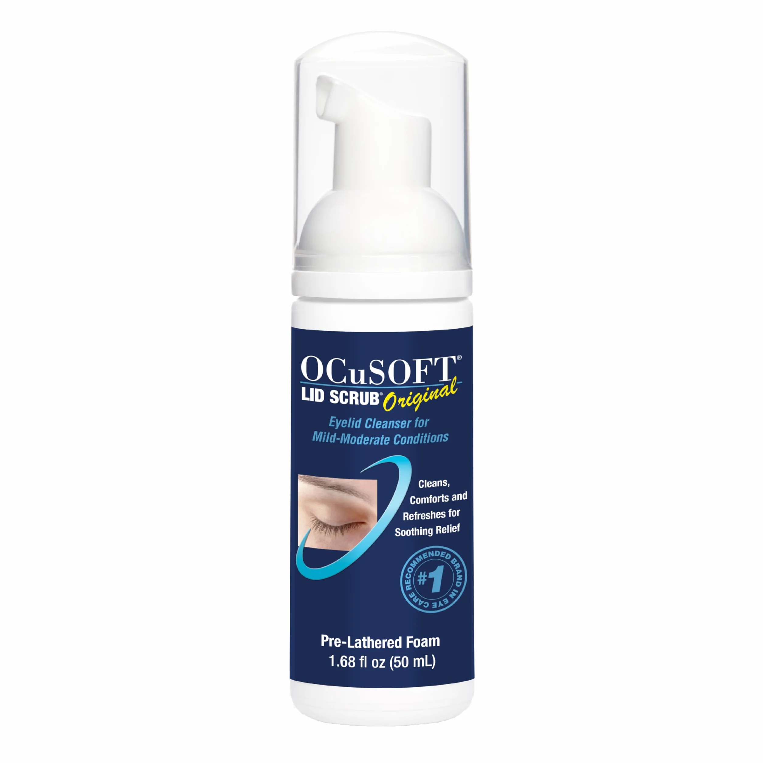 OCuSOFT Limpiador de párpados espumoso original, espuma instantánea suave para eliminar aceite, polvo, polen y maquillaje, 1.7 onzas líquidas