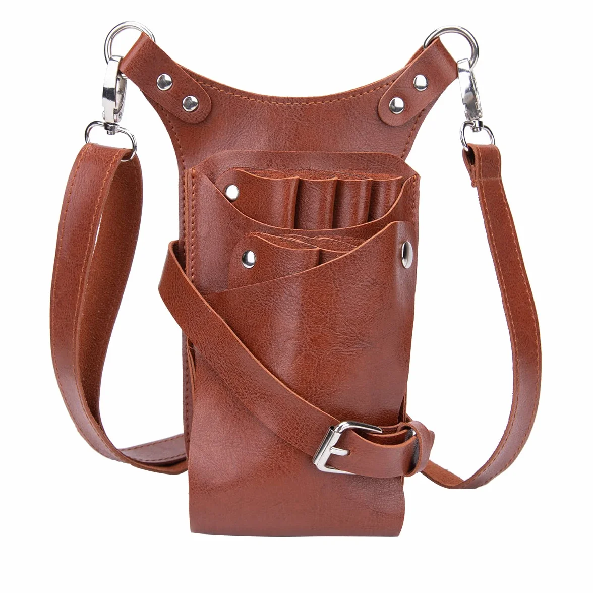 Riñonera para peluquería, Bolsa de herramientas de peluquería, funda para tijeras con correa ajustable para el hombro para peines, maquinillas de afeitar, tijeras, clips (LQ-YZ Marrón)