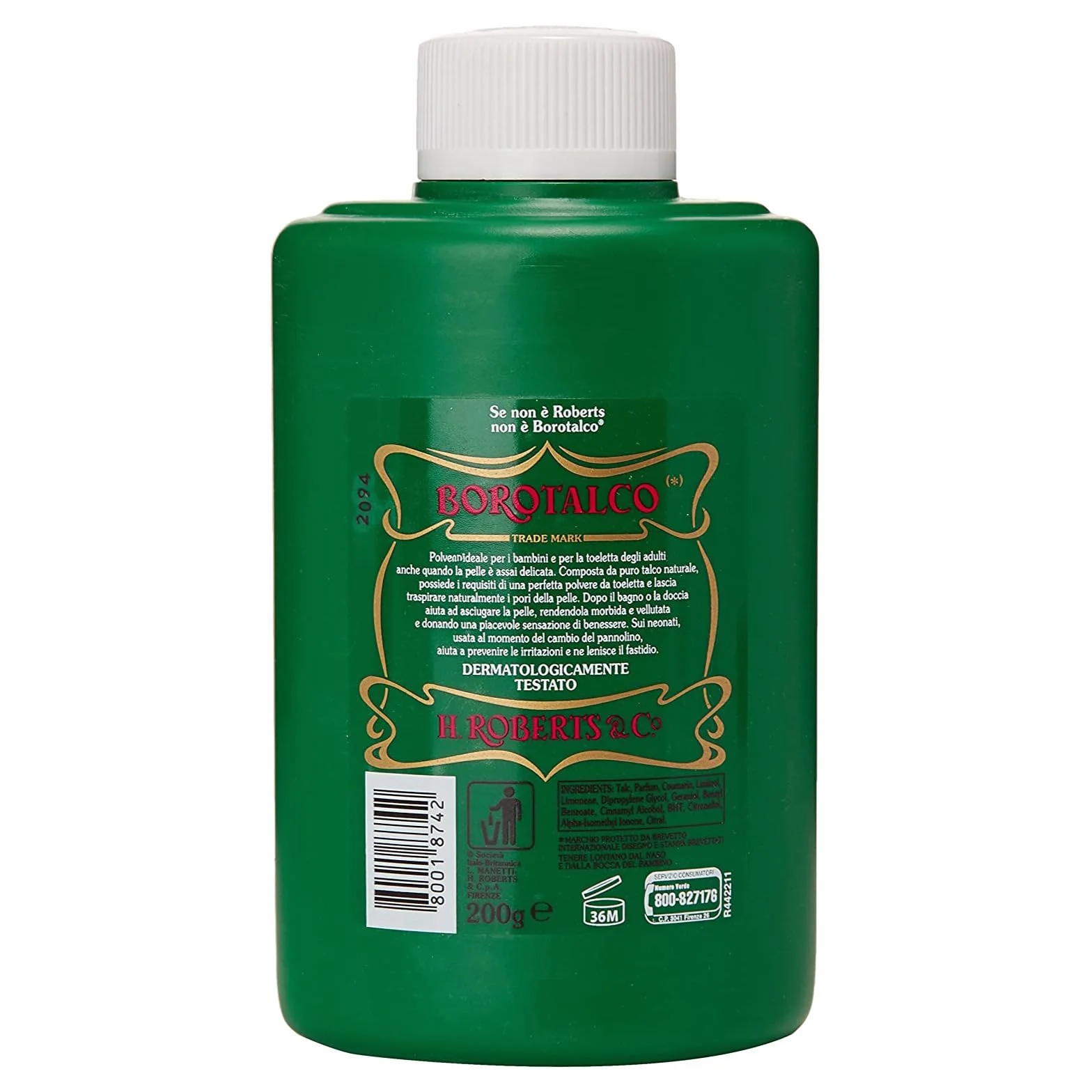Borotalco Roberts Polvo de talco multifuncional, súper absorbente y refrescante, también para pieles sensibles para adultos y niños, 4 botellas de 200 g