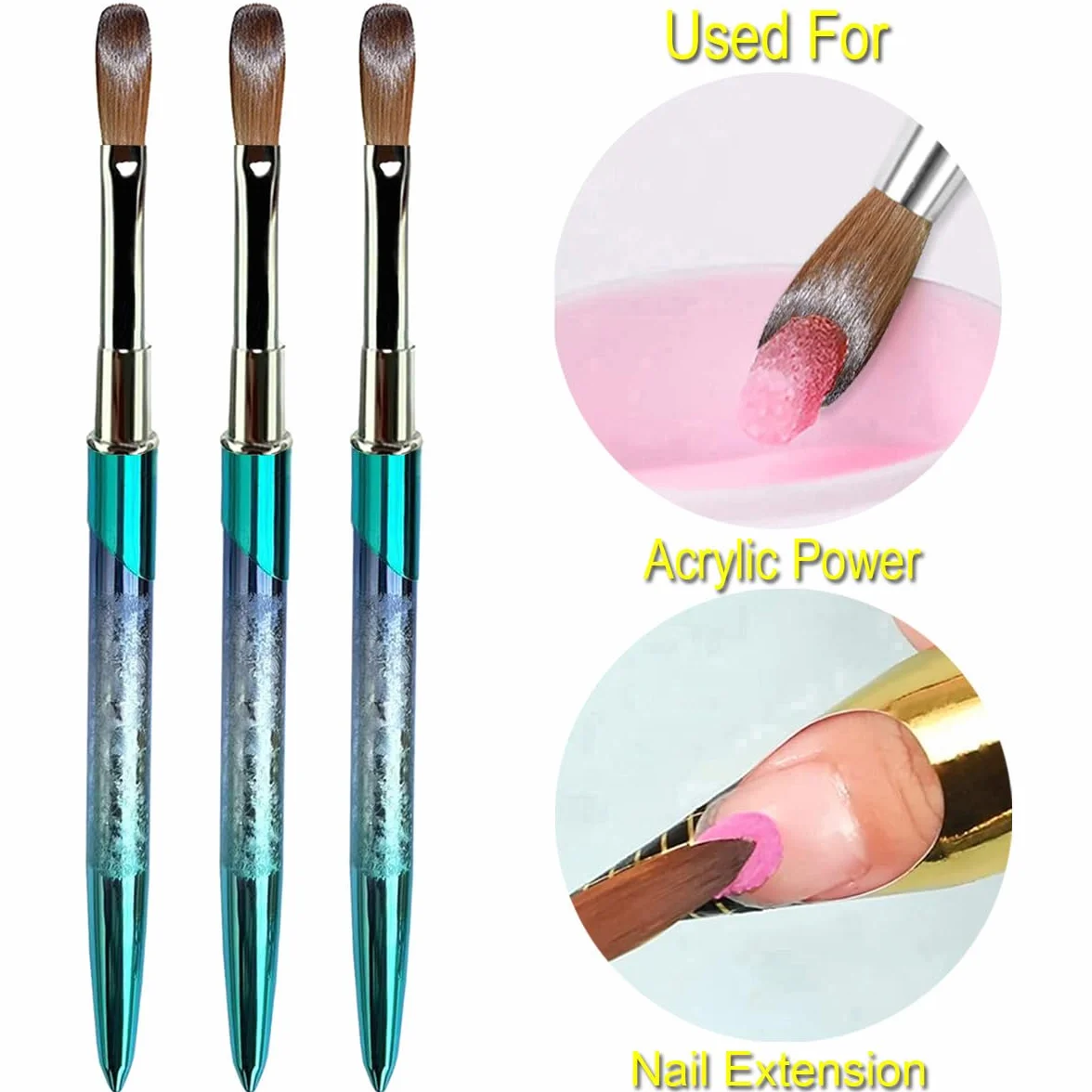 Kolinsky Nail Art Brush Acrílico con pelo de visón 100% virgen y mango de aluminio, pincel de gel profesional para aplicar Acrylic Beauty