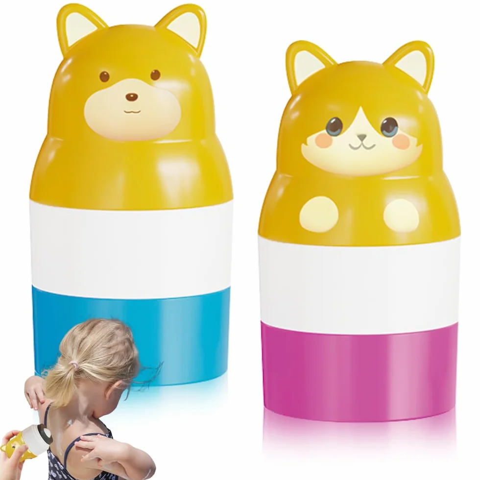 2 Pelota Aplicador de Crema Solar, 100mL Aplicador Crema Solar Niños Adultos, Aplicador de Protector Solar Reutilizable, Roll on Sponge Applicator de Tamaño de Viaje para Niños (Rosa, azul)