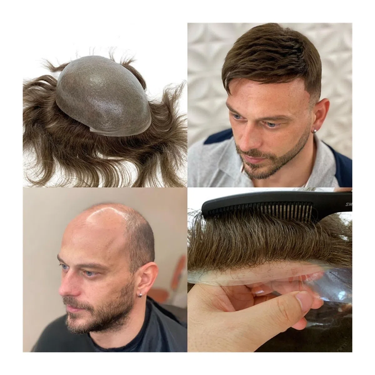 Peluca de Pelo Piezas de tupé for hombres 0,04 ~ 0,06 MM piel fina V-looped cabello humano tupé 8x10 "hombres PU Poly Toupee sistema de reemplazo de cabello Pelucas para Hombres ( Color : 120% , Size