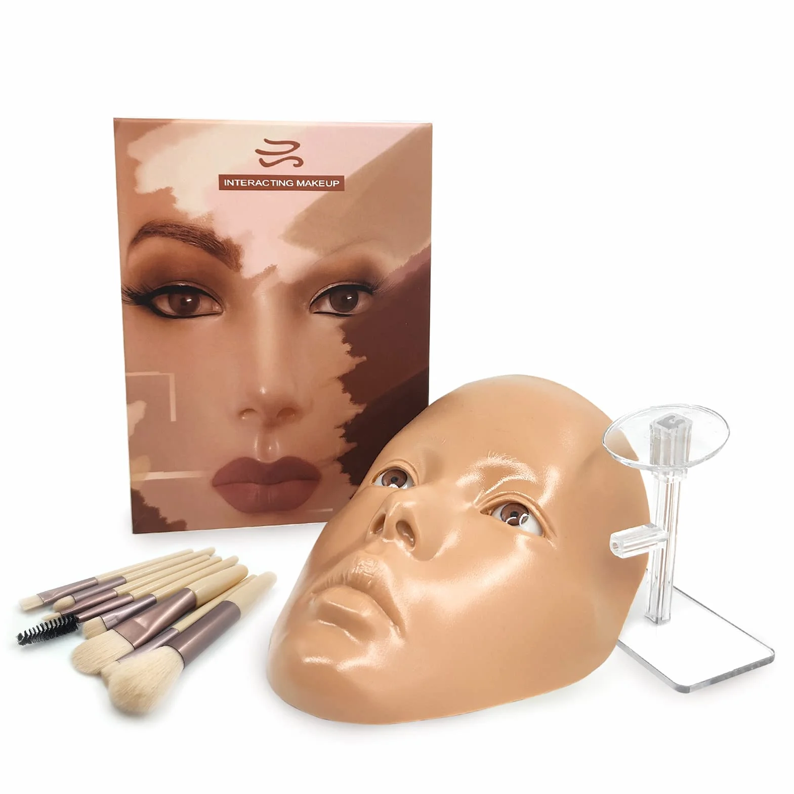 3D Makeup Practice Face, Cara de maniquí de maquillaje reutilizable con juego de pinceles de maquillaje, para maquilladores emergentes, para regalo de niña