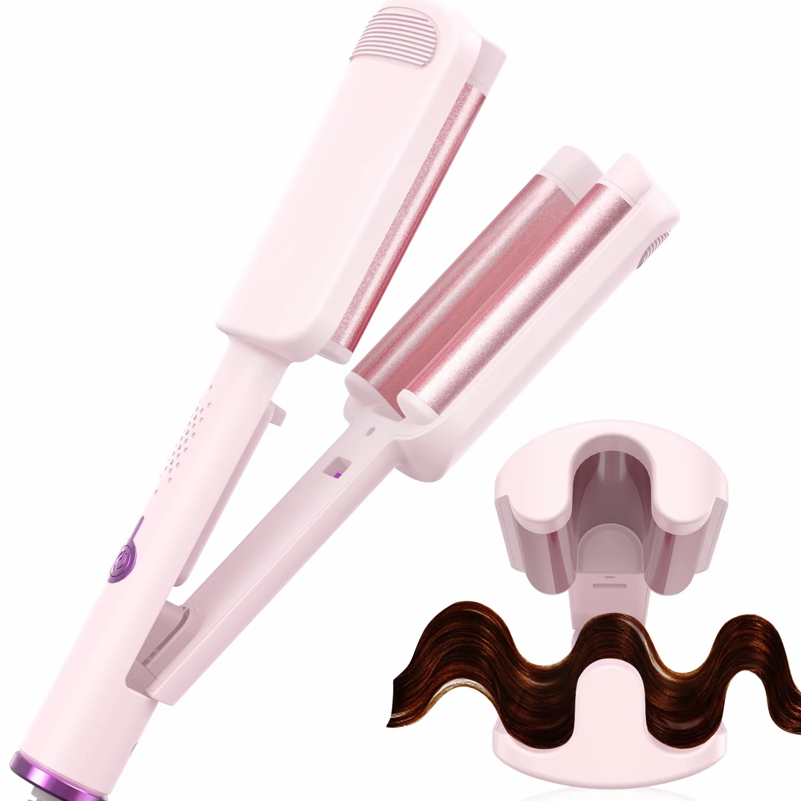AISEELY Rizador de Pelo, 32 MM Rizador Pelo Ondas, 3 Barriles Ondulador de Pelo Iónico, 4 Temperatura Ajustable 140°C y 220°C, Anti-Escaldaduras Rizador Francés, Plancha Ondas para Principiantes