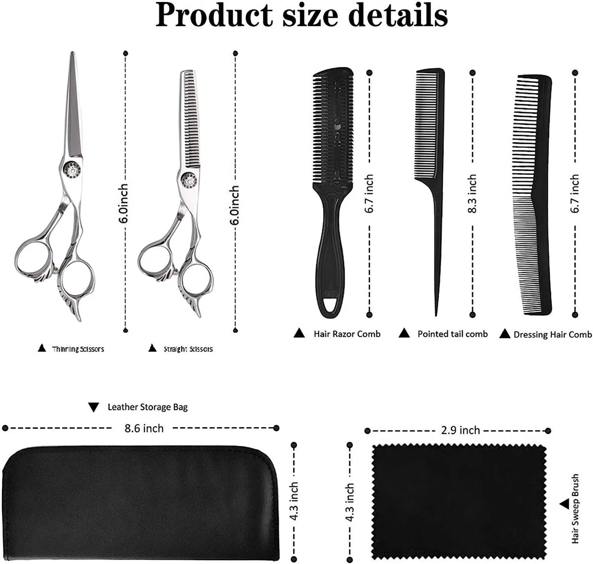 Juego de Tijeras de peluquería de 6 Pulgadas, ergonómicas, de Acero, para entresacar el Cabello, Ideales para Principiantes (7 Piezas).