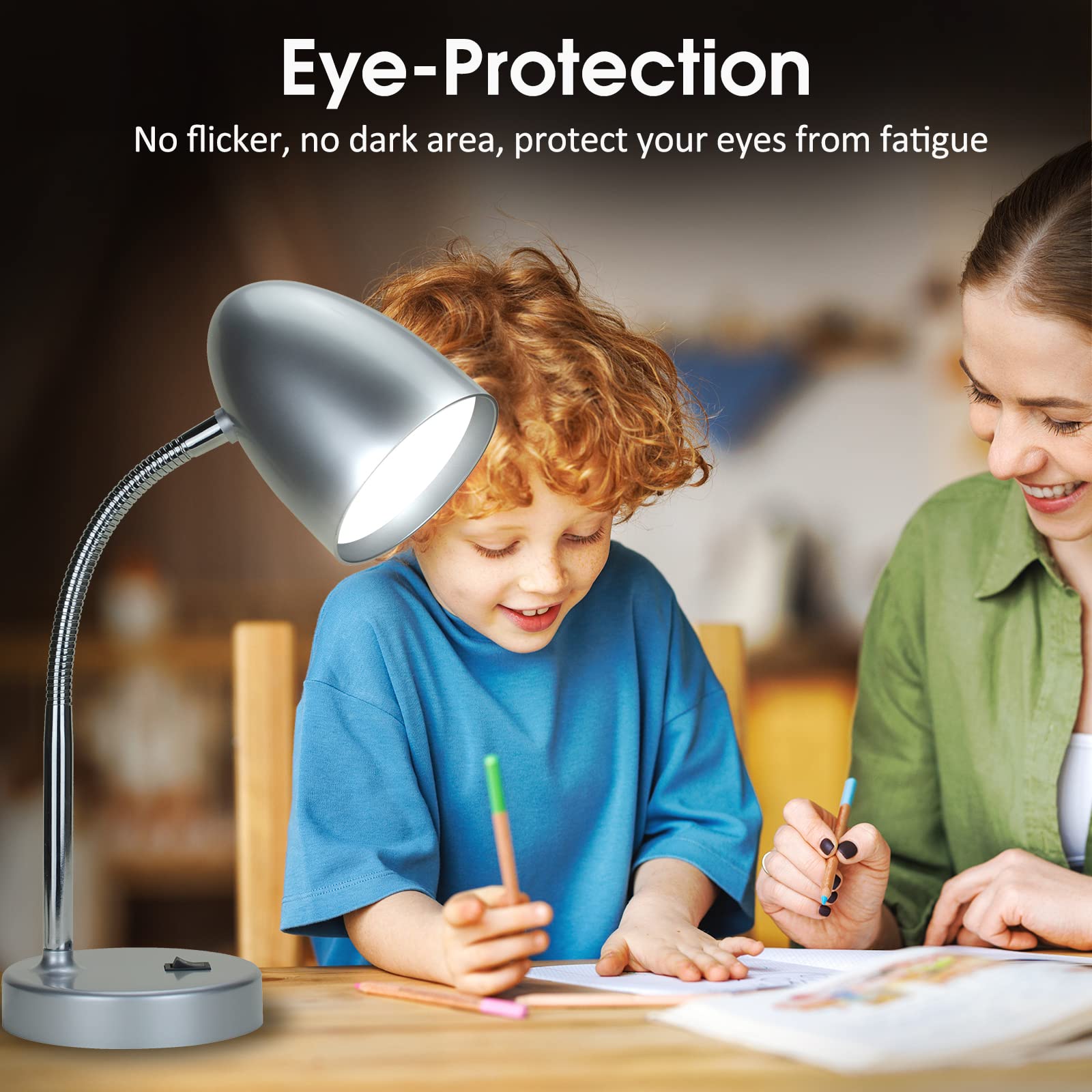 Sleek Silver LED Desk Lamp with Eye-Caring Light