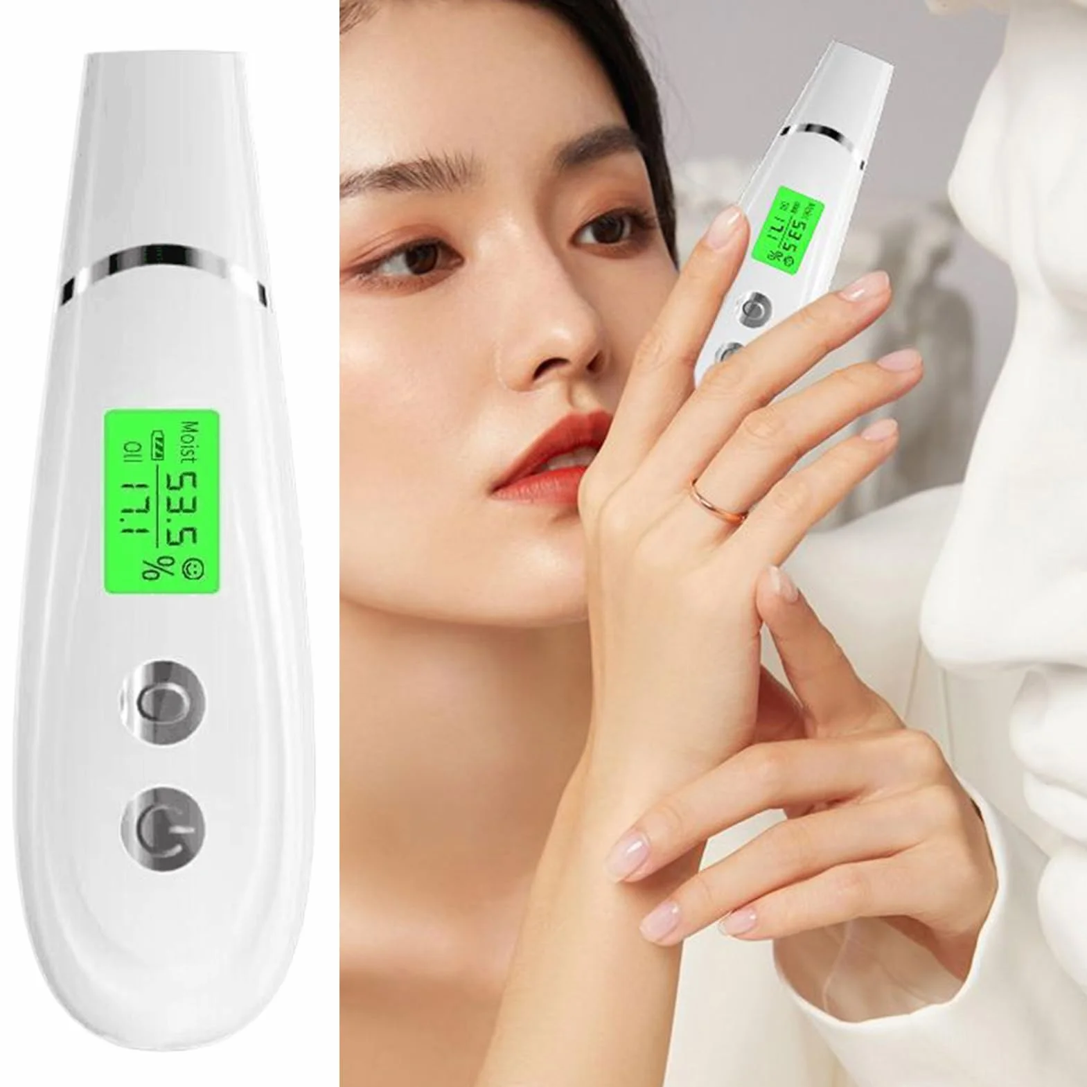 Analizador de humedad facial, medidor de hidratación de la piel LCD, monitor de agua y aceite, detector digital portátil de pieles para pieles sensibles, maduras, secas, grasas, mixtas, premaquillaje