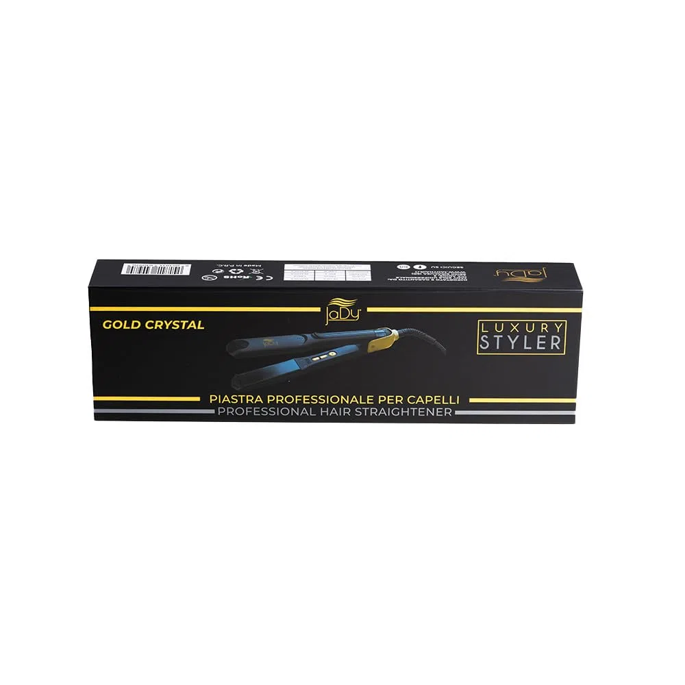 JaDy - Plancha para el pelo Gold Crystal | Calentamiento rápido en 10s | Revestimiento cerámico turmalina | Temperatura ajustable 120-230°C | Apagado automático, Negro