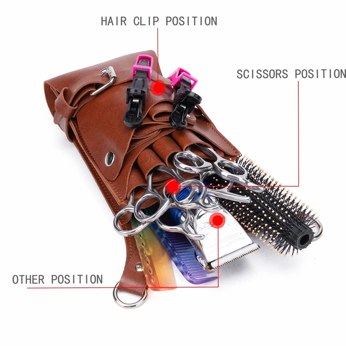 Riñonera para peluquería, Bolsa de herramientas de peluquería, funda para tijeras con correa ajustable para el hombro para peines, maquinillas de afeitar, tijeras, clips (LQ-YZ Marrón)