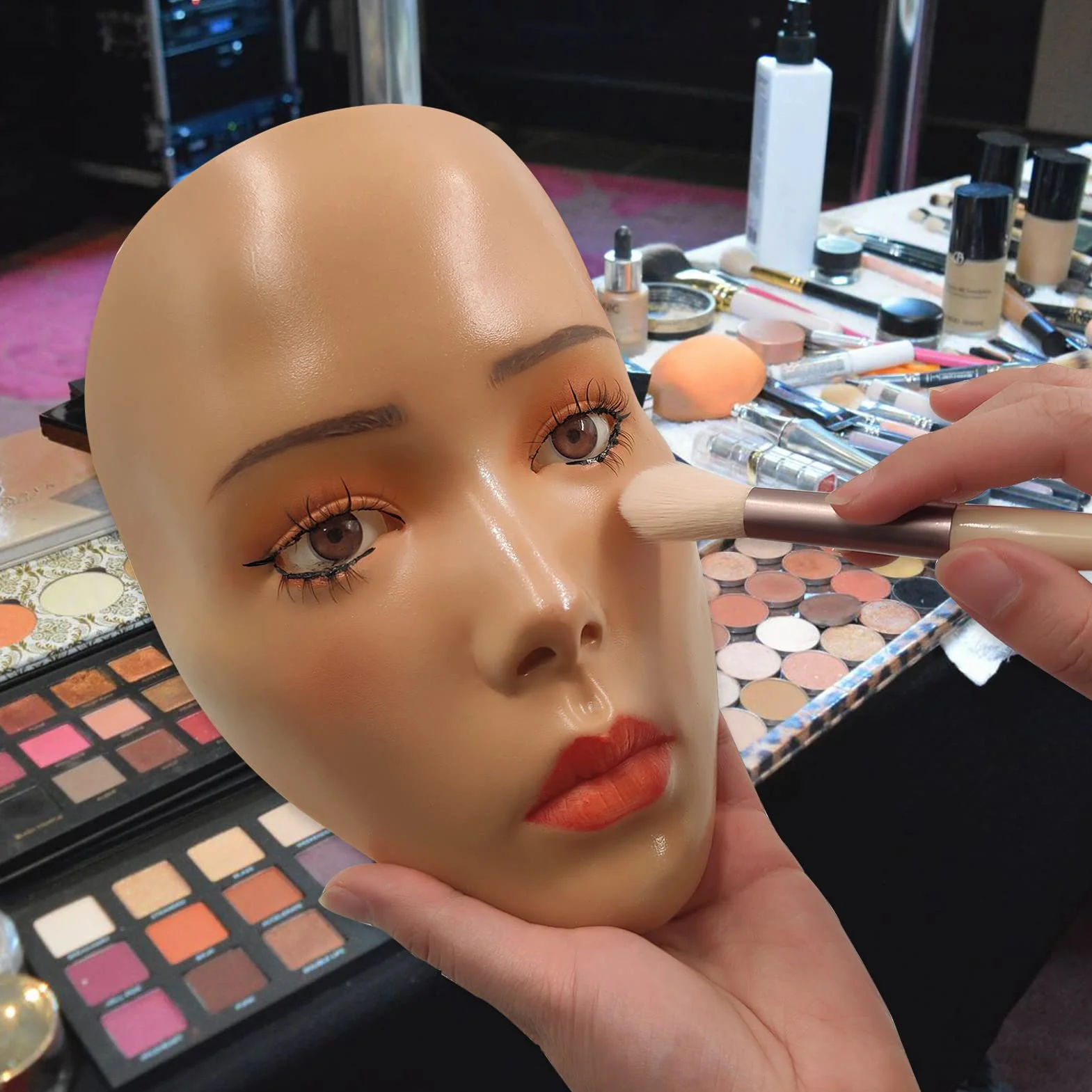 3D Makeup Practice Face, Cara de maniquí de maquillaje reutilizable con juego de pinceles de maquillaje, para maquilladores emergentes, para regalo de niña