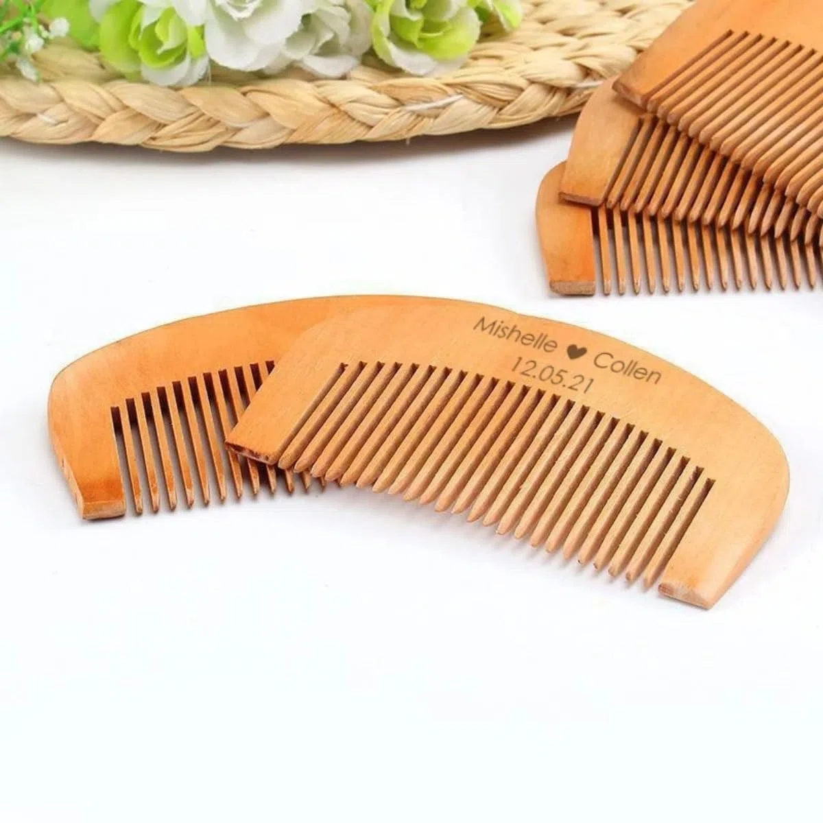 Peines personalizados para el pelo, recuerdos de boda y regalos personalizados, peine de madera grabado con nombre, peines de bolsillo de madera (70 unidades)