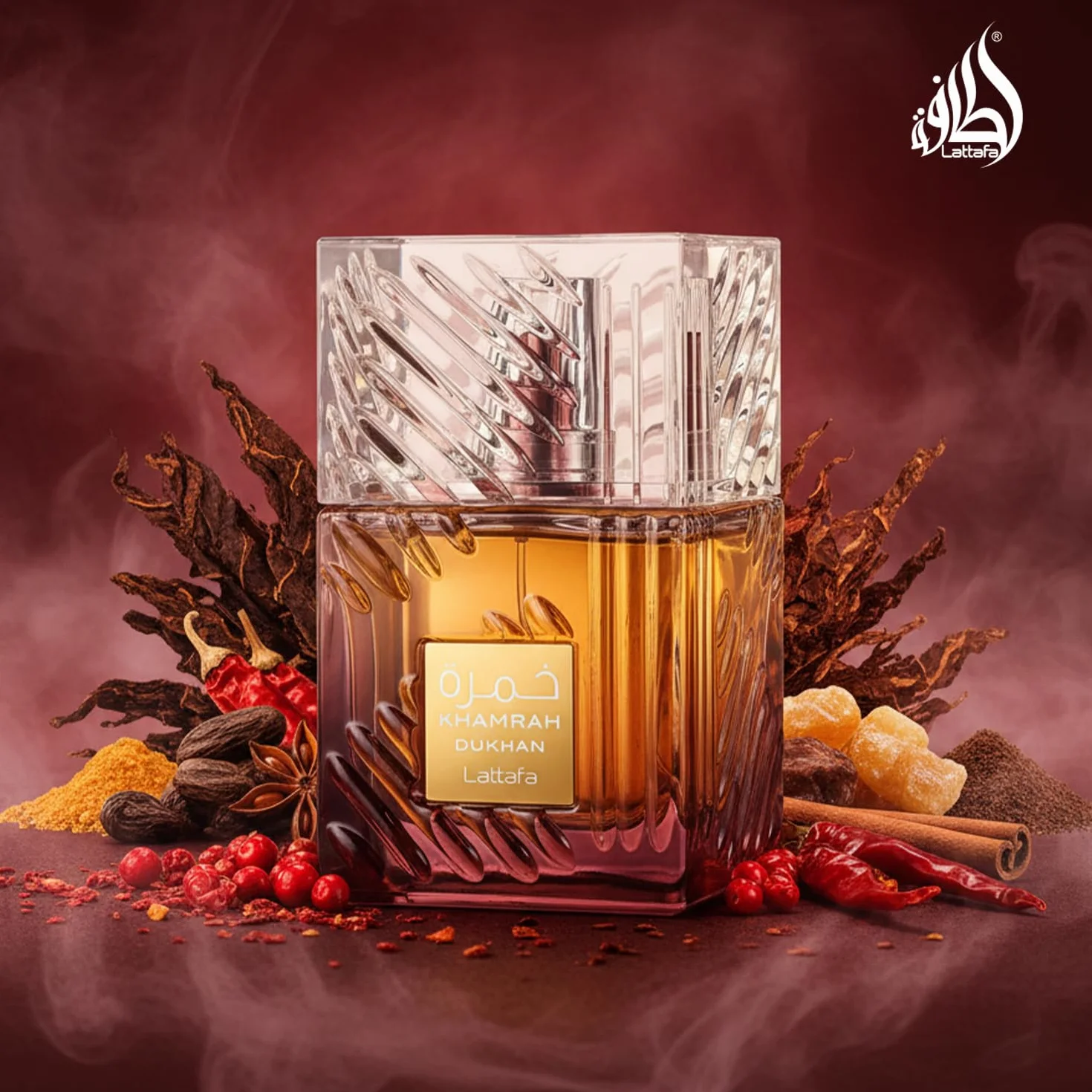 Perfume Khamrah Dukhan EDP de Lattafa 100 ml, perfume unisex - Pimento picante ahumado