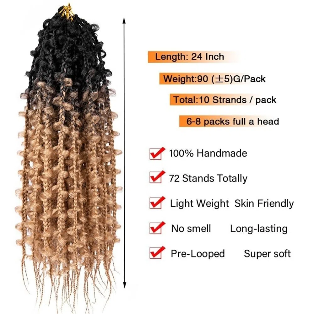 Extension de Coleta Trenzas en caja de mariposas de 24 pulgadas, pelo de ganchillo, 6 paquetes de pelo de ganchillo prelooped, trenzas largas de mariposa, trenzas de caja de jungla, pelo de ganchillo,