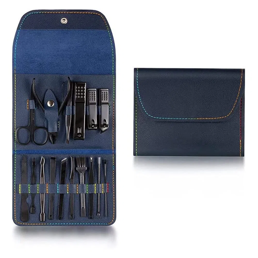 Cubridor de uñas Conjunto Cuidado Personal, Kit de manicura 16 en 1 Conjunto de pedicuras Tijeras de uñas Kit de Aseo con Estuche de Viaje (Color : Blue)
