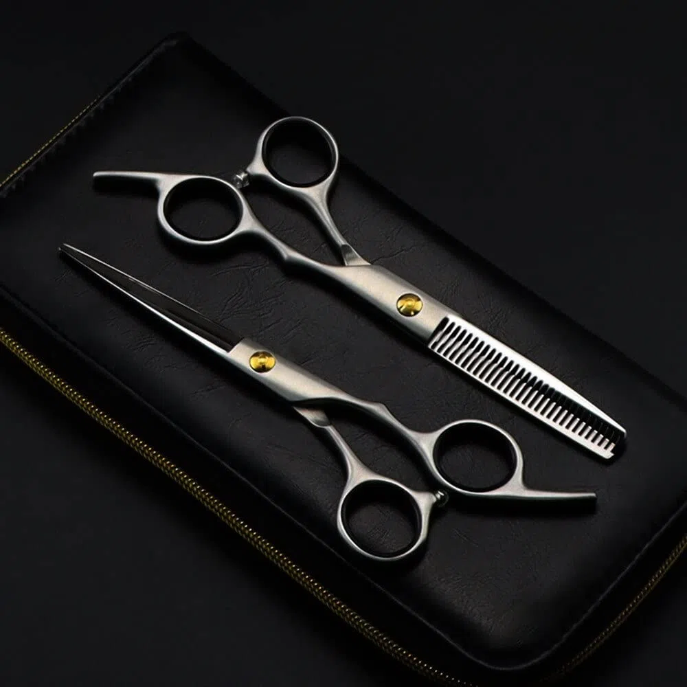 Tijeras Profesionales para Cortar el Cabello, 15 cm, Fabricadas en Acero japonés 440c, Acabado Mate. Tijeras para entresacar el Cabello. Set de peluquería para barberos.