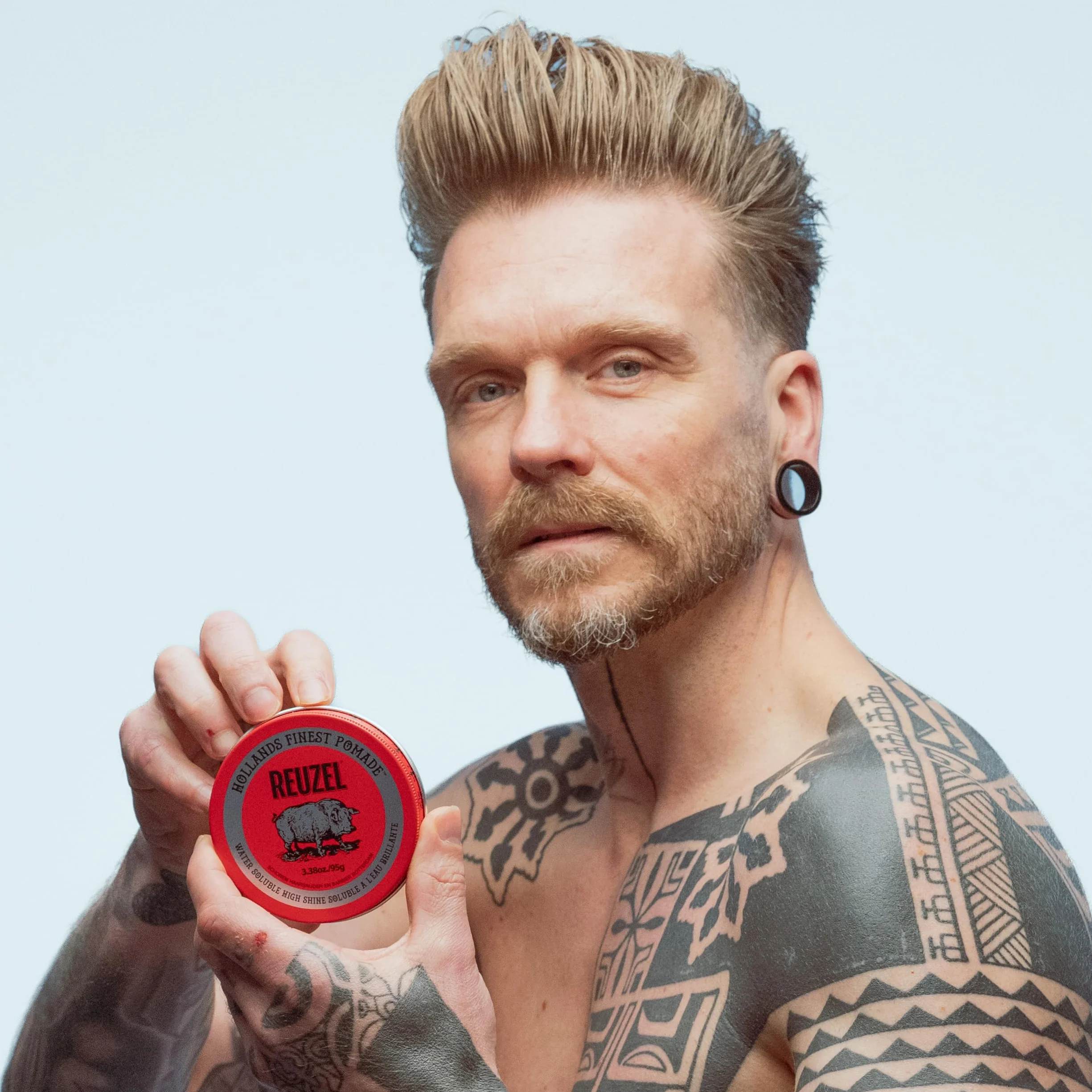 Reuzel Pomada roja de fijación media y brillo intenso para hombres, pomada soluble en agua para un aspecto flexible y brillante, 3,38 oz/95g