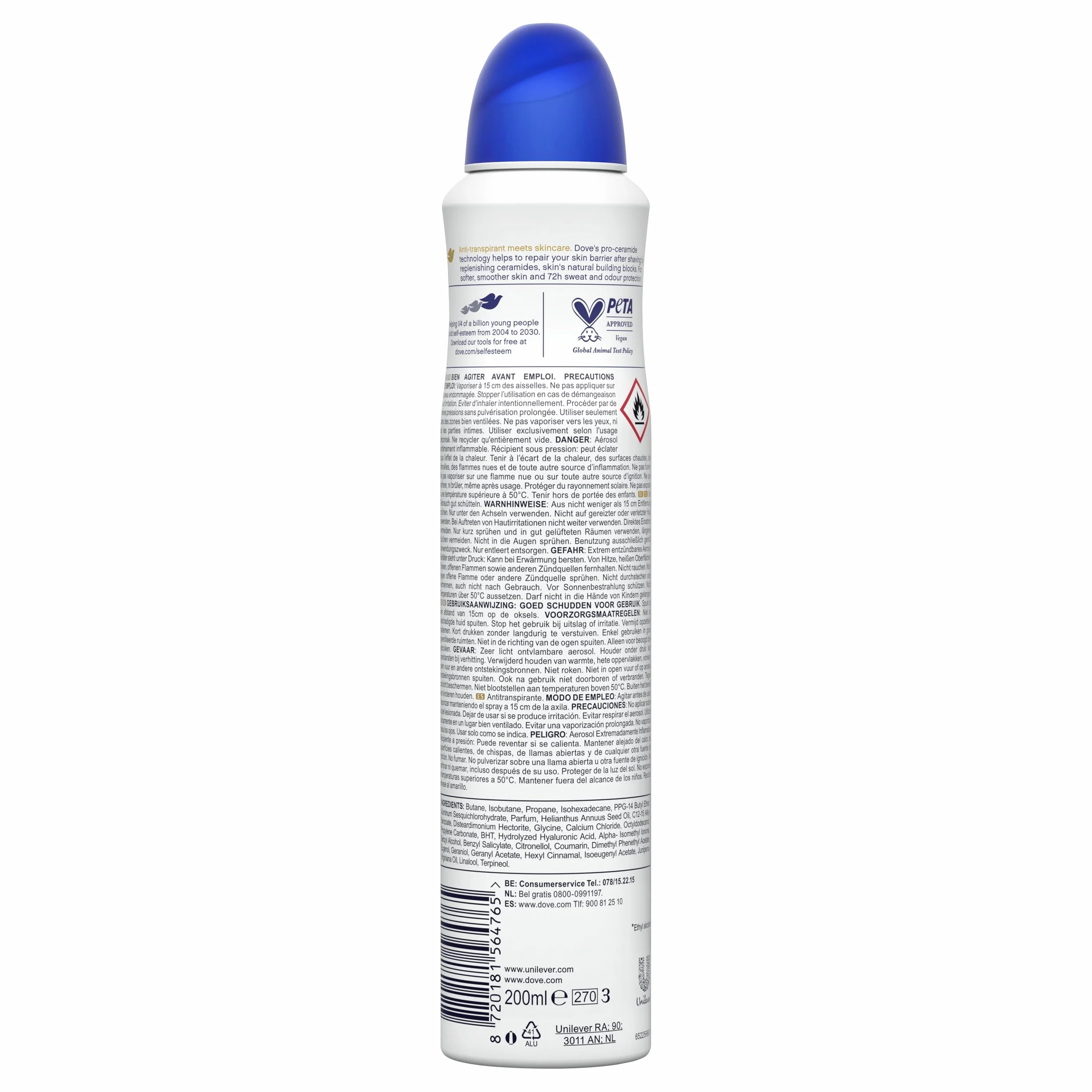 Dove Advanced Care Desodorante Original Protección 72 horas Spray 200ml x6
