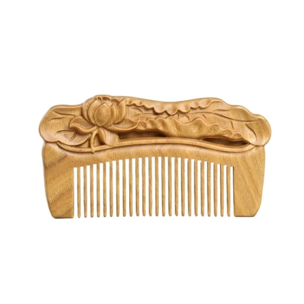 MRKU Peine Retro Chino portátil para Pelo Rizado, Peine de Madera para Barba, Peine para Pelo Largo para Mujer