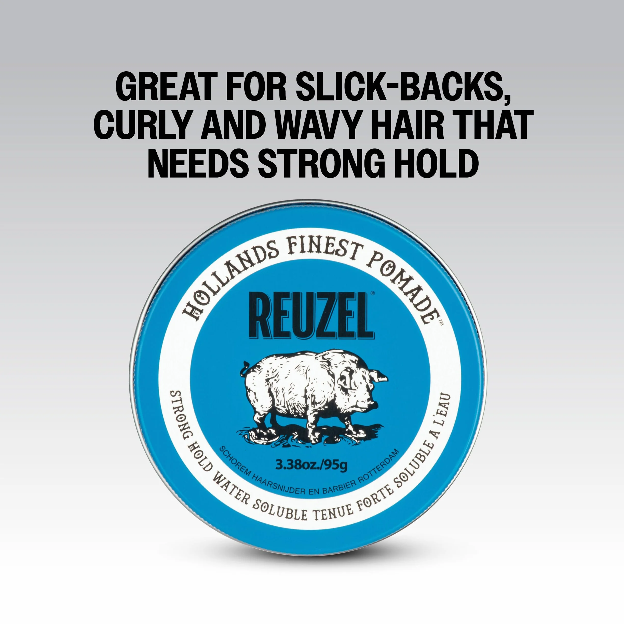 Reuzel 2026 Road Trip, Blue Strong Hold Pomade, Water Soluble for a High Shine Look with a Vanilla Scent, 95g + Free Travel Size 35g