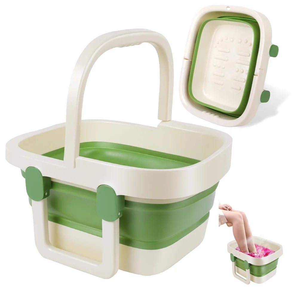 AUYAO Bañera de Pies Plegable, Hidromasaje para Pies Plegable, Masajeador de Pies con Agua y Asa de Transporte, Ligera y que Ahorra Espacio