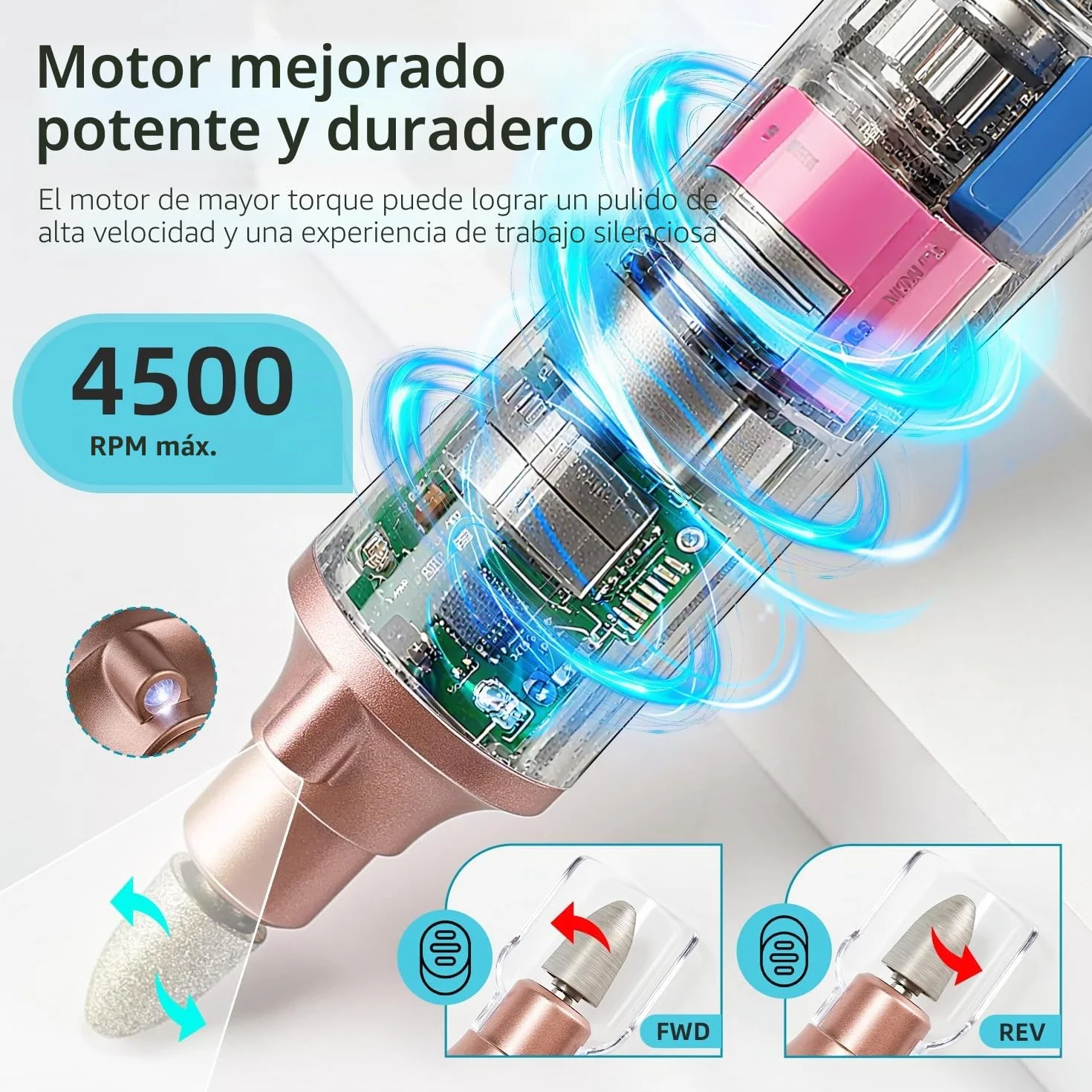 JODSONE Lima Eléctrica para Pies, Quitacallos Eléctrico, Kit Manicura y Pedicura 2 en 1, 15 Velocidades 4500RPM, Exfoliante de Pies Sin Cables para Piel Muerta y Callos Duros