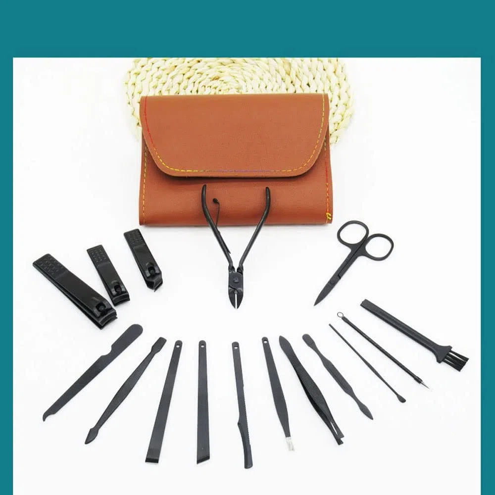 Cubridor de uñas Conjunto Cuidado Personal, Kit de manicura 16 en 1 Conjunto de pedicuras Tijeras de uñas Kit de Aseo con Estuche de Viaje (Color : Blue)