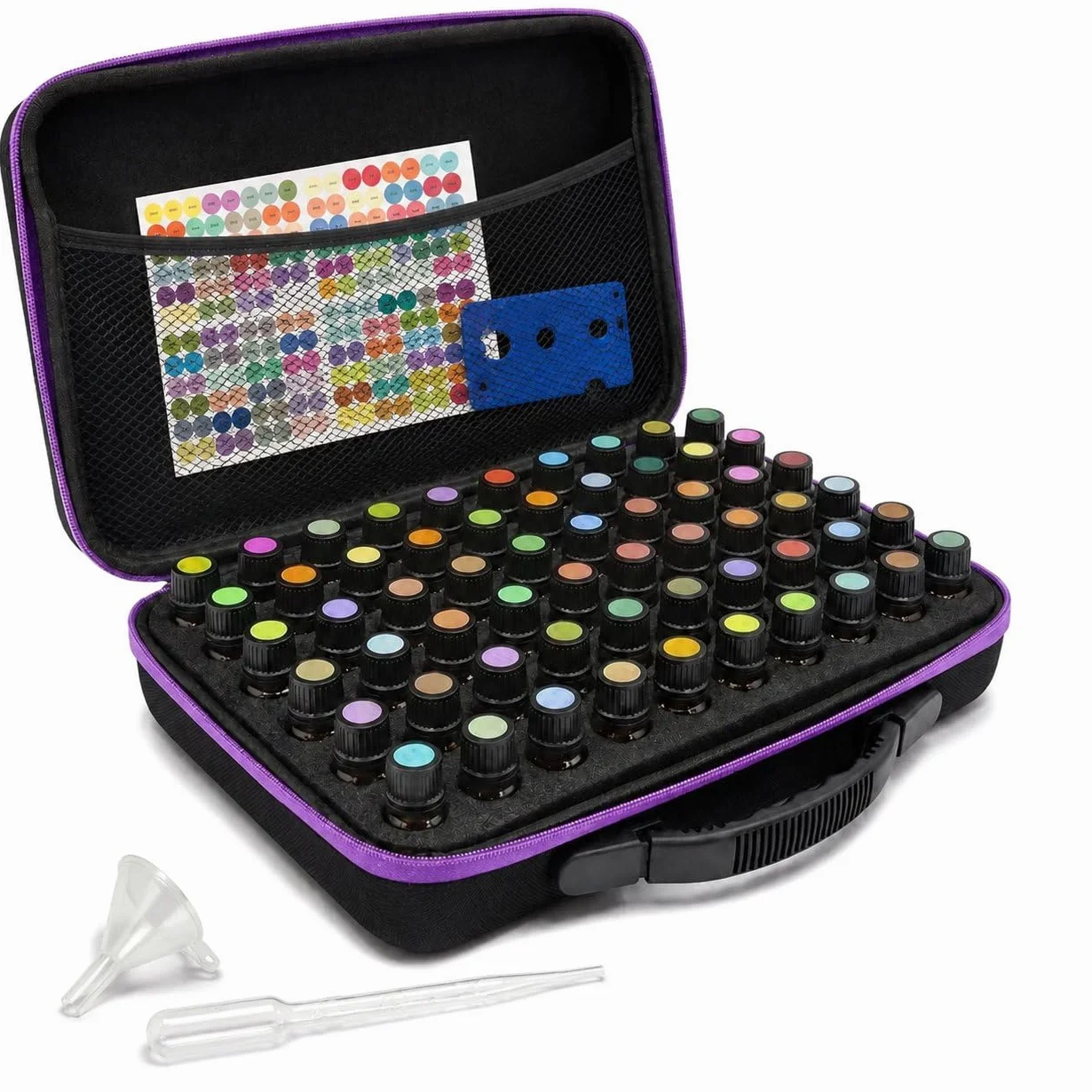 Caja de Aceite Esencial, 60 Rejillas Botellas Aceites Esenciales para Aceites Esenciales de 5 ml, 10 ml, 15 ml, Estuche de Viaje de Transporte Carcasa Dura Organizador de Almacenamiento Exterior